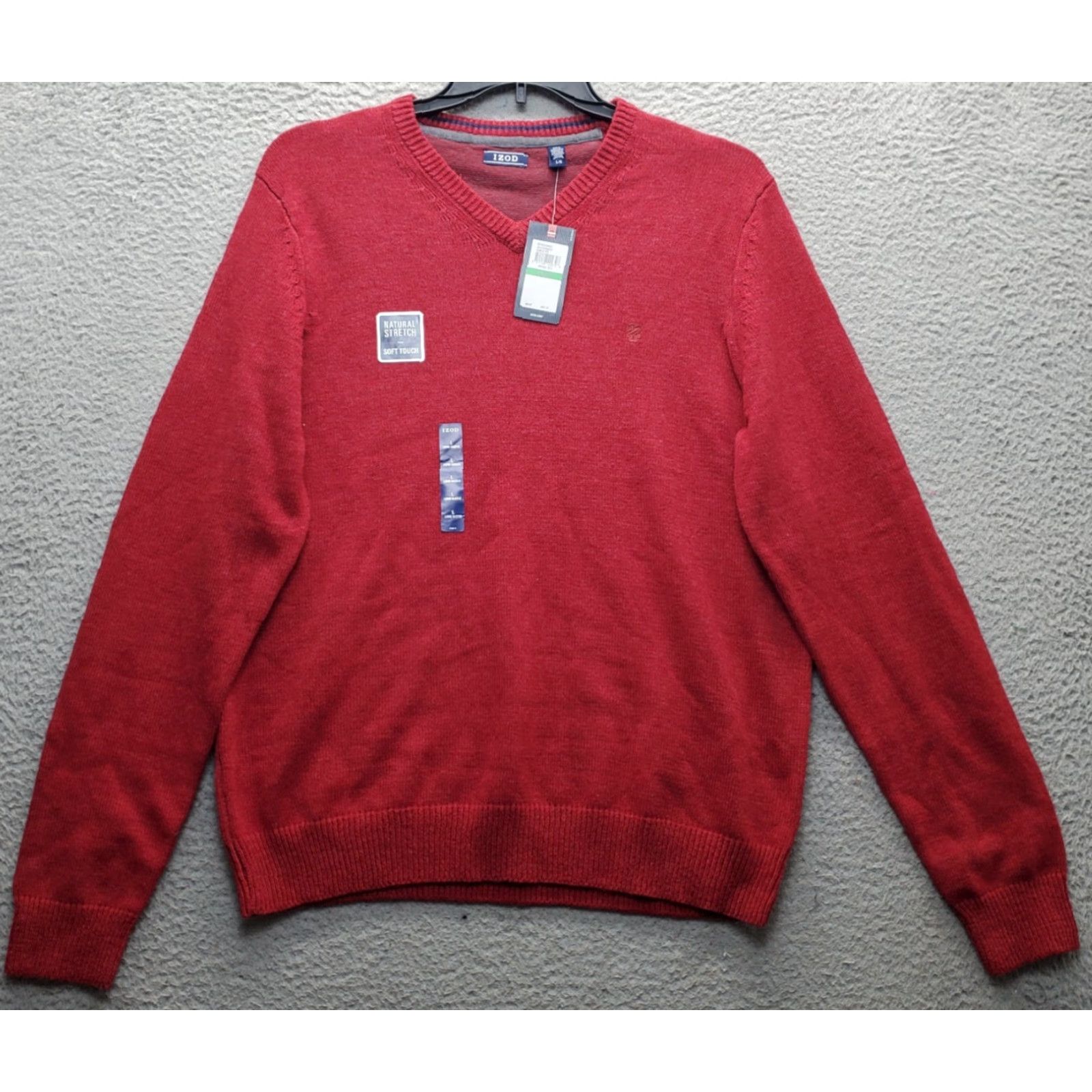 Izod IZOD Sweater Mens Large Dark Red Long Sleeve V-Neck Ribbed Cuff & Hem Pullover Shirt Mens Size L Red Knit Pullover Size US L / EU 52-54 / 3 - 2 Thumbnail