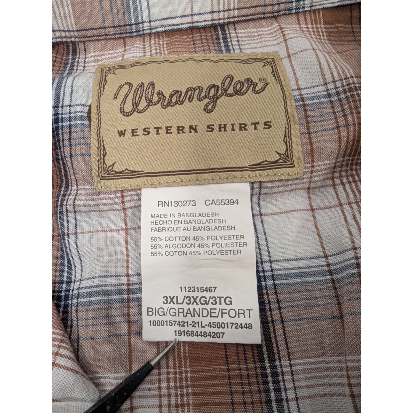 Wrangler Wrangler Western Shirt Men's 3XL Brown White Plaid Pearl Snaps Cowboy Rodeo Size US XXL / EU 58 / 5 - 7 Thumbnail