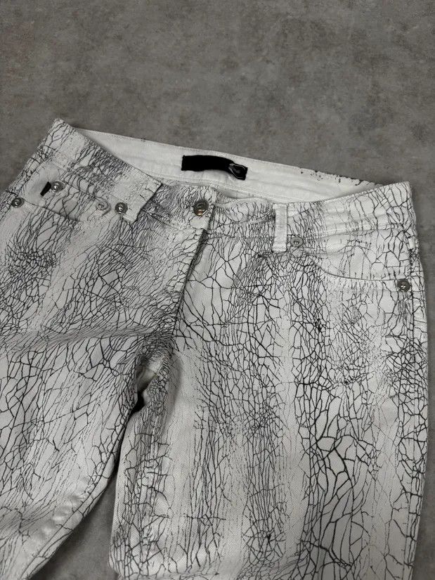 Just Cavalli 2000s Cavalli Earthquake Cracked White Print Pants Size US 30 / EU 46 - 6 Thumbnail