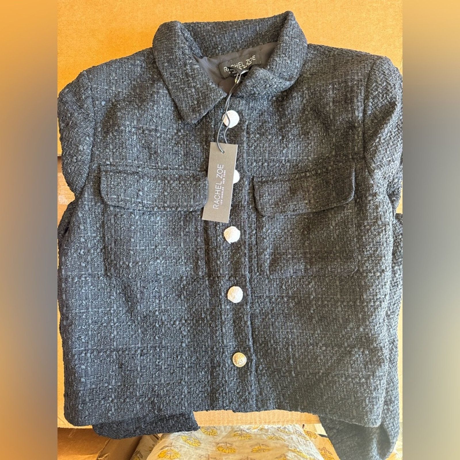 Rachel Zoe 🎉LAST‎ PIECE🎉 RACHEL ZOE Solid Boucle Crop Jacket Size L / US 10 / IT 46 - 4 Thumbnail