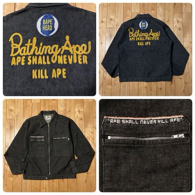 Bape 🔥Vintage🔥 BAPE Champion embroidered black denim jacket NIGO Size US L / EU 52-54 / 3 - 1 Thumbnail