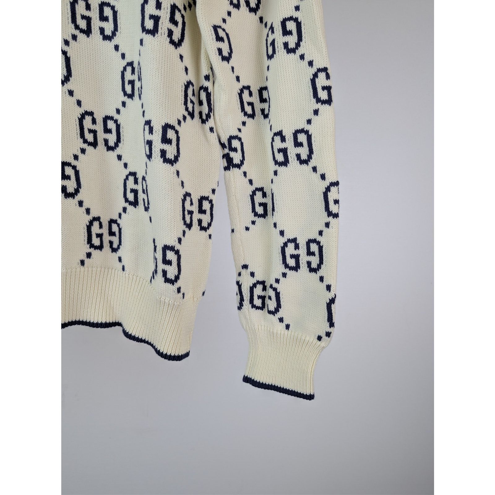 Gucci o1rshd1 GG Cotton Knit Sweater in Ivory / Navy Blue Size US M / EU 48-50 / 2 - 5 Thumbnail