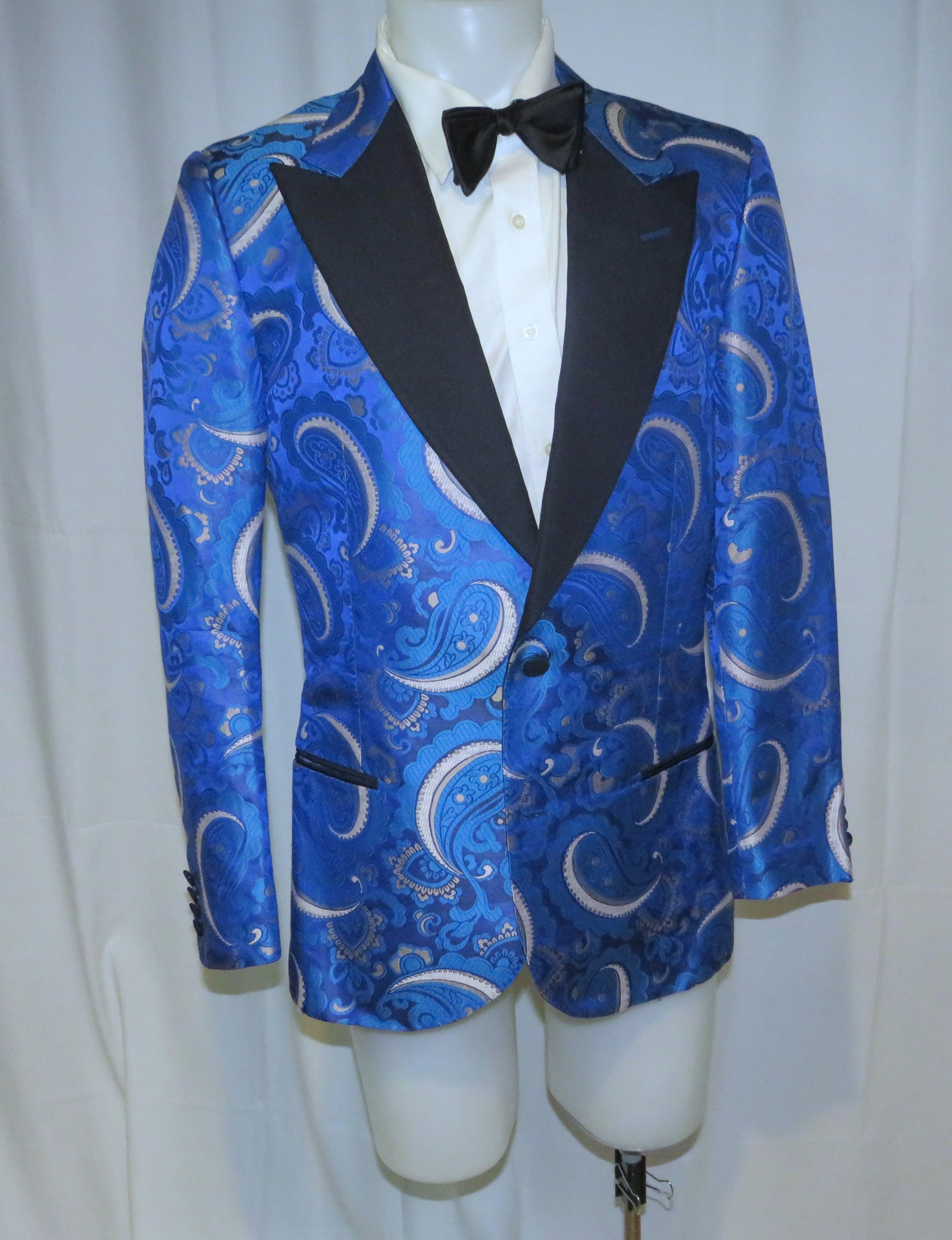 Tom Ford Base A Windsor Blue Paisley Silk Blend Dinner Jacket 46L NWT Size 46L - 7 Thumbnail
