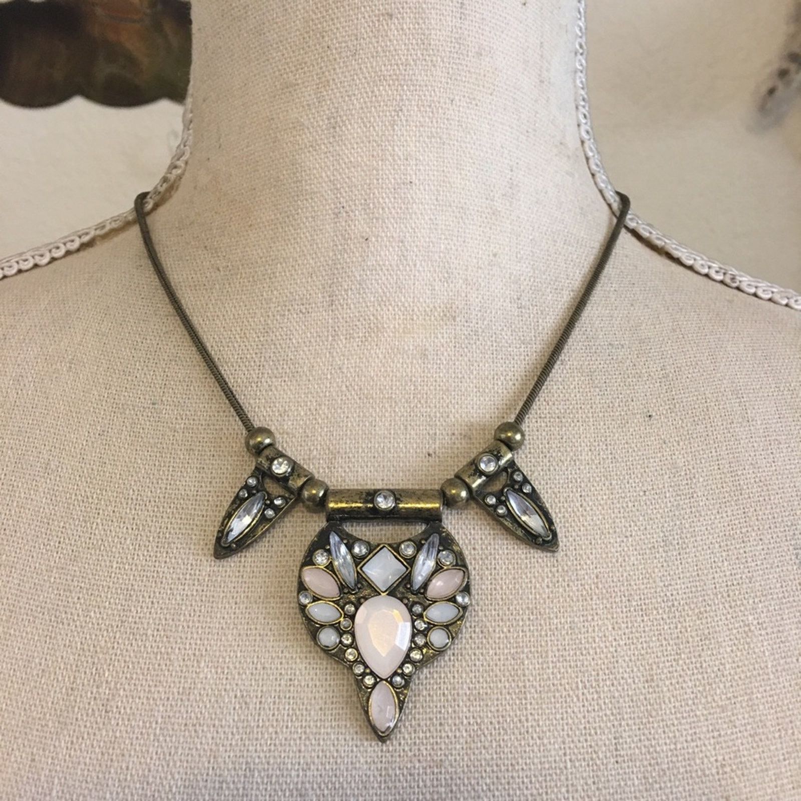 Jewelry Stone covered brass amulet snake chain necklace Size ONE SIZE - 1 Thumbnail