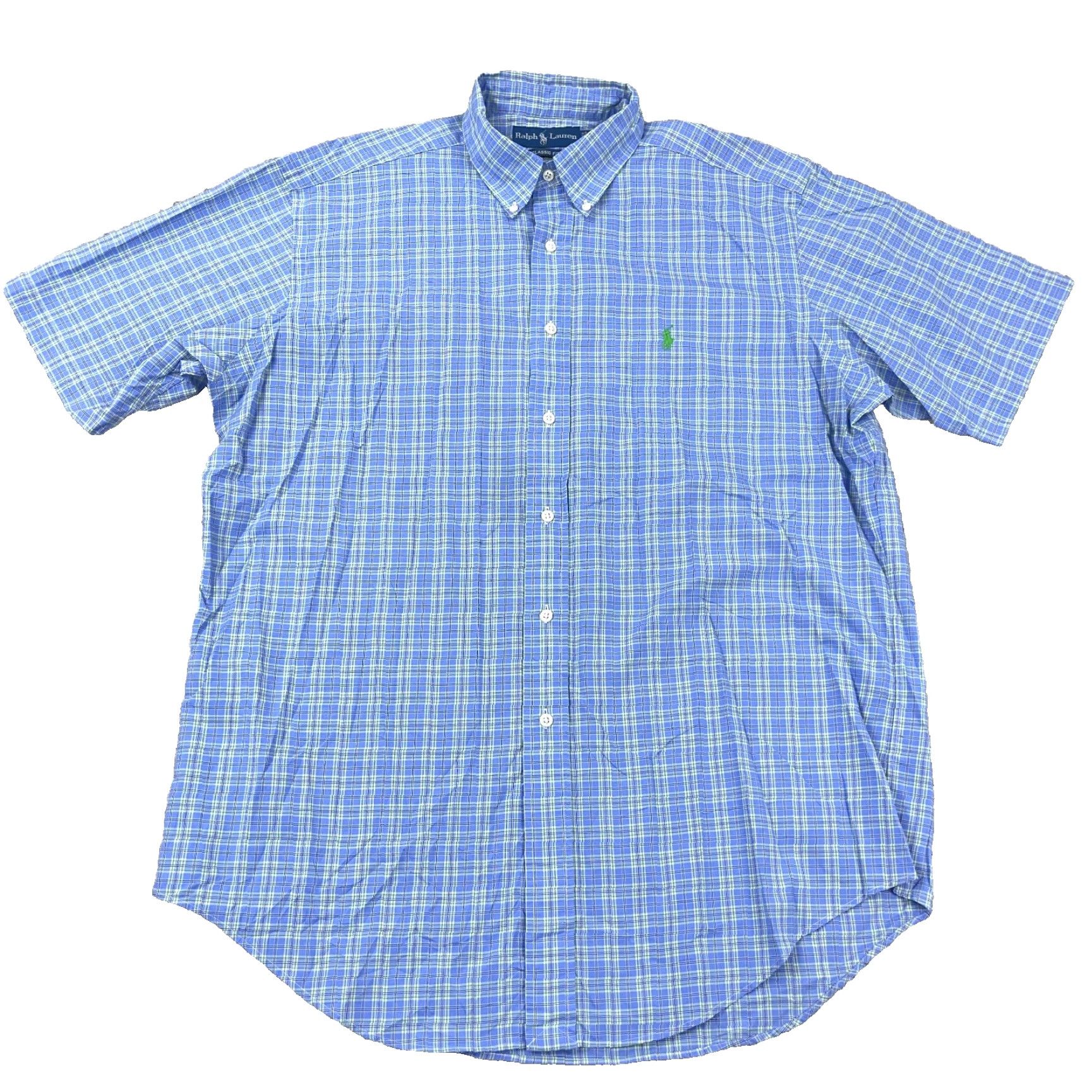 Ralph Lauren Ralph Lauren Classic Fit Button-Up Shirt Men Large Blue Green Plaid Cotton Short Sleeve Size US L / EU 52-54 / 3 - 2 Thumbnail