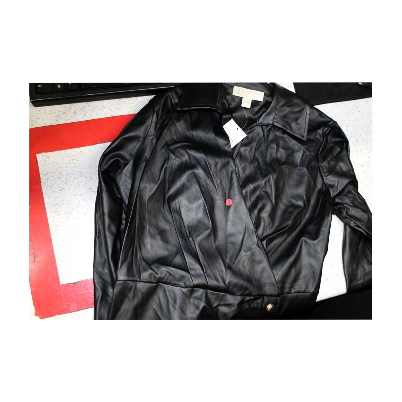Michael Kors Michael Kors Womens black Faux Leather Wrap Surplice Dress L Size L / US 10 / IT 46 - 2 Thumbnail