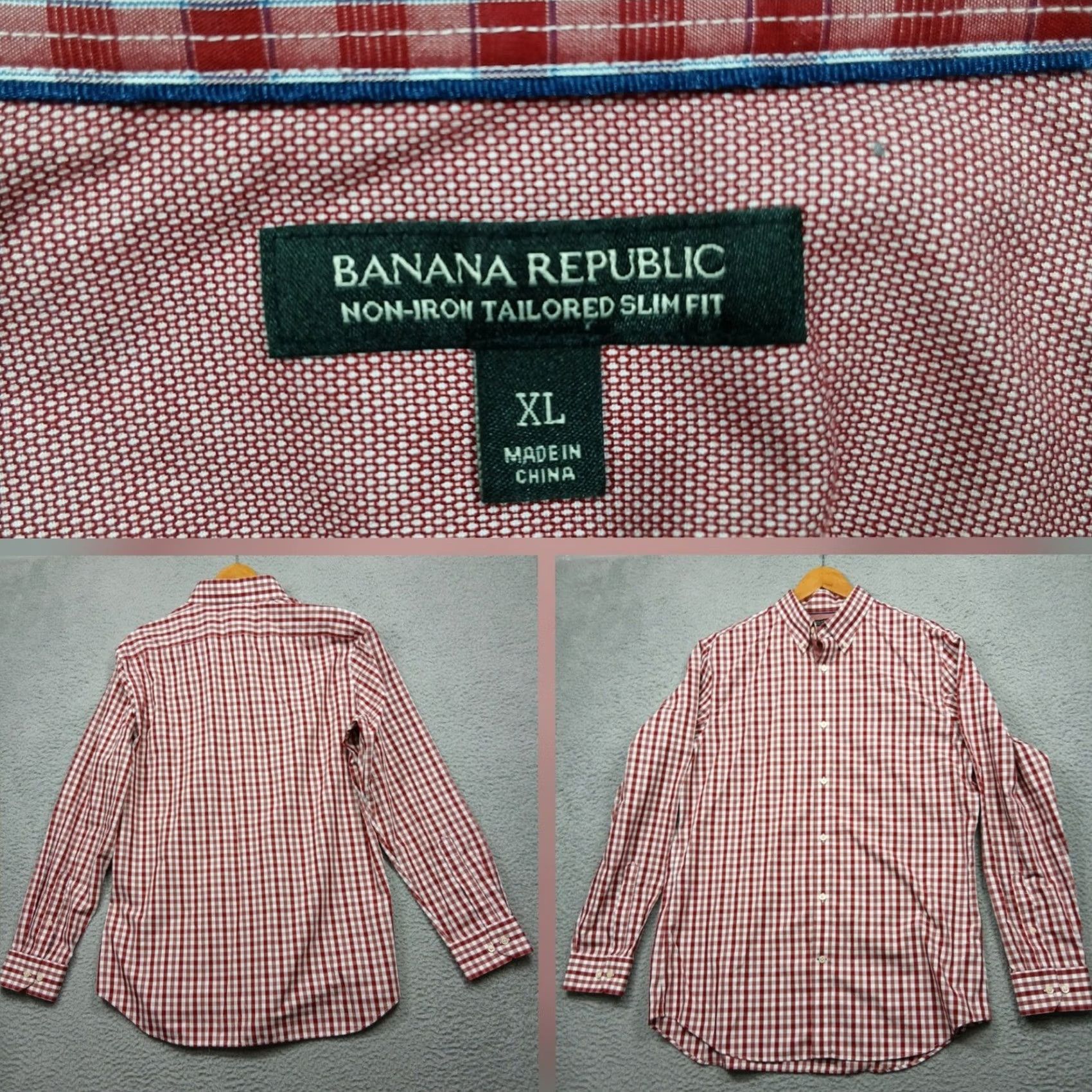 Banana Republic Banana Republic Slim Fit Shirt Men's XL Red White Gingham Non-Iron Cotton Size US XL / EU 56 / 4 - 2 Thumbnail