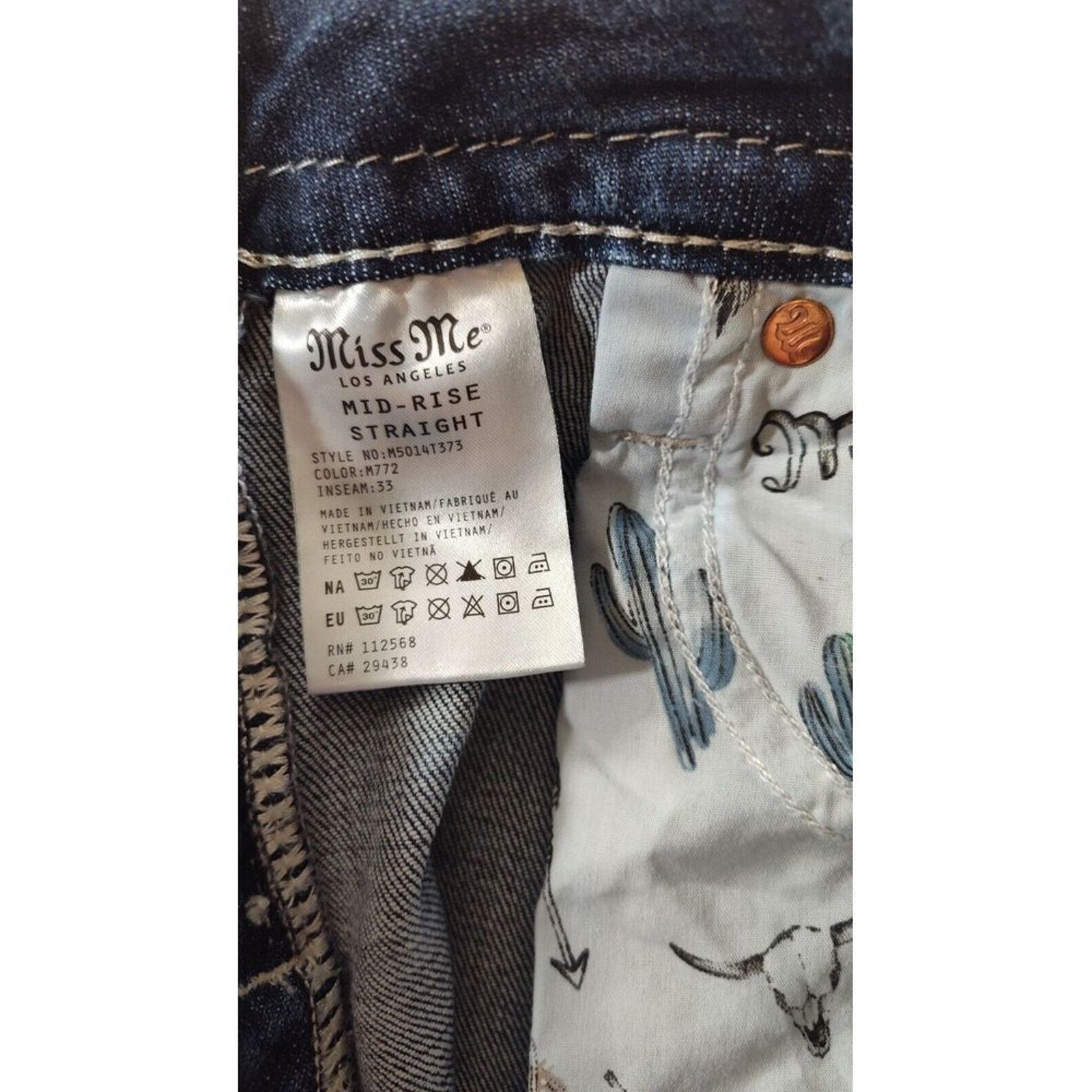 Miss Me Miss Me Straight Womens Jeans 29 Selvedge Bling Distressed Size 29" - 16 Thumbnail
