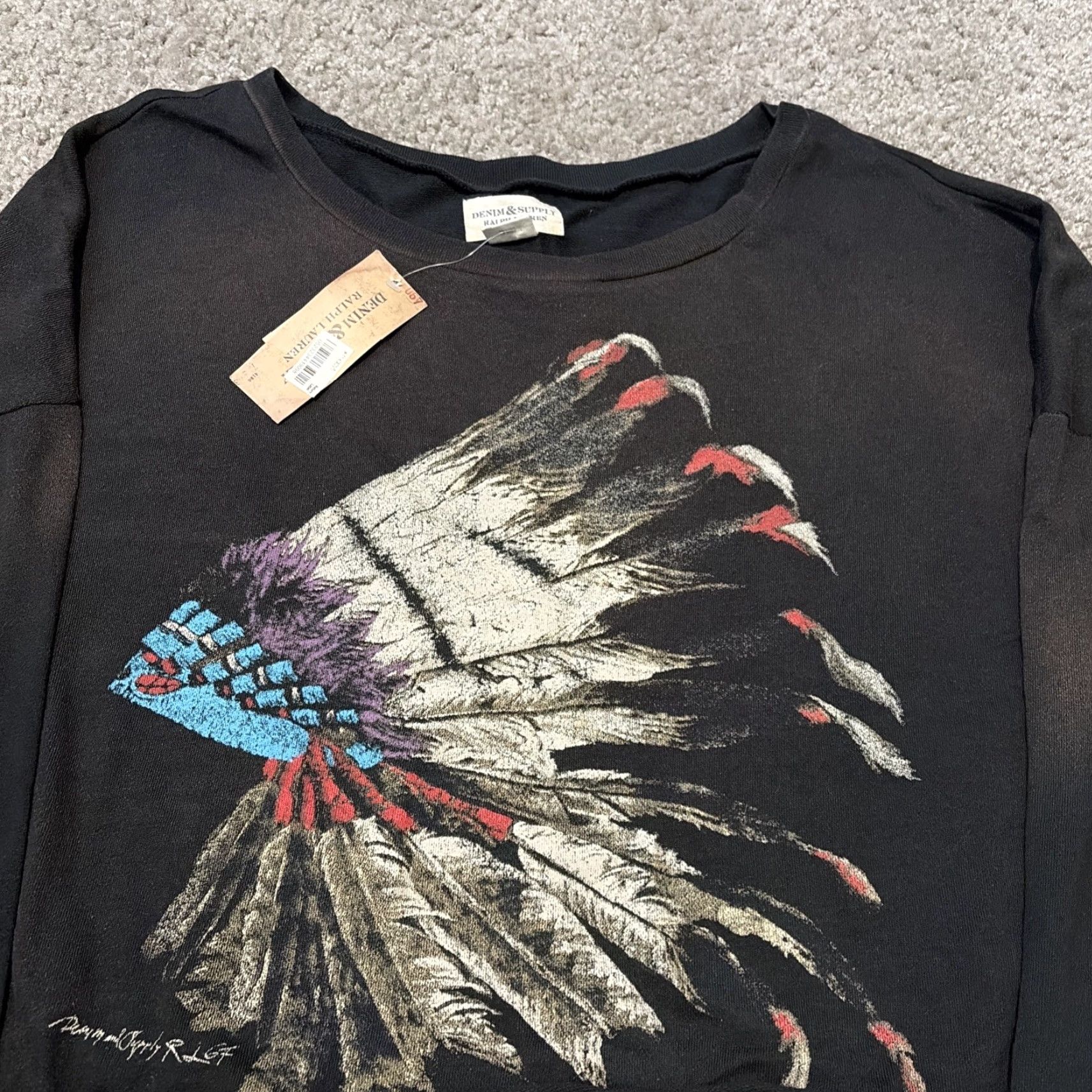 Vintage VINTAGE Denim & Supply Ralph Lauren Women’s Native Chief Headdress Fringe Shirt Top NWT M Black Womens Shirt Size M / US 6-8 / IT 42-44 - 4 Thumbnail