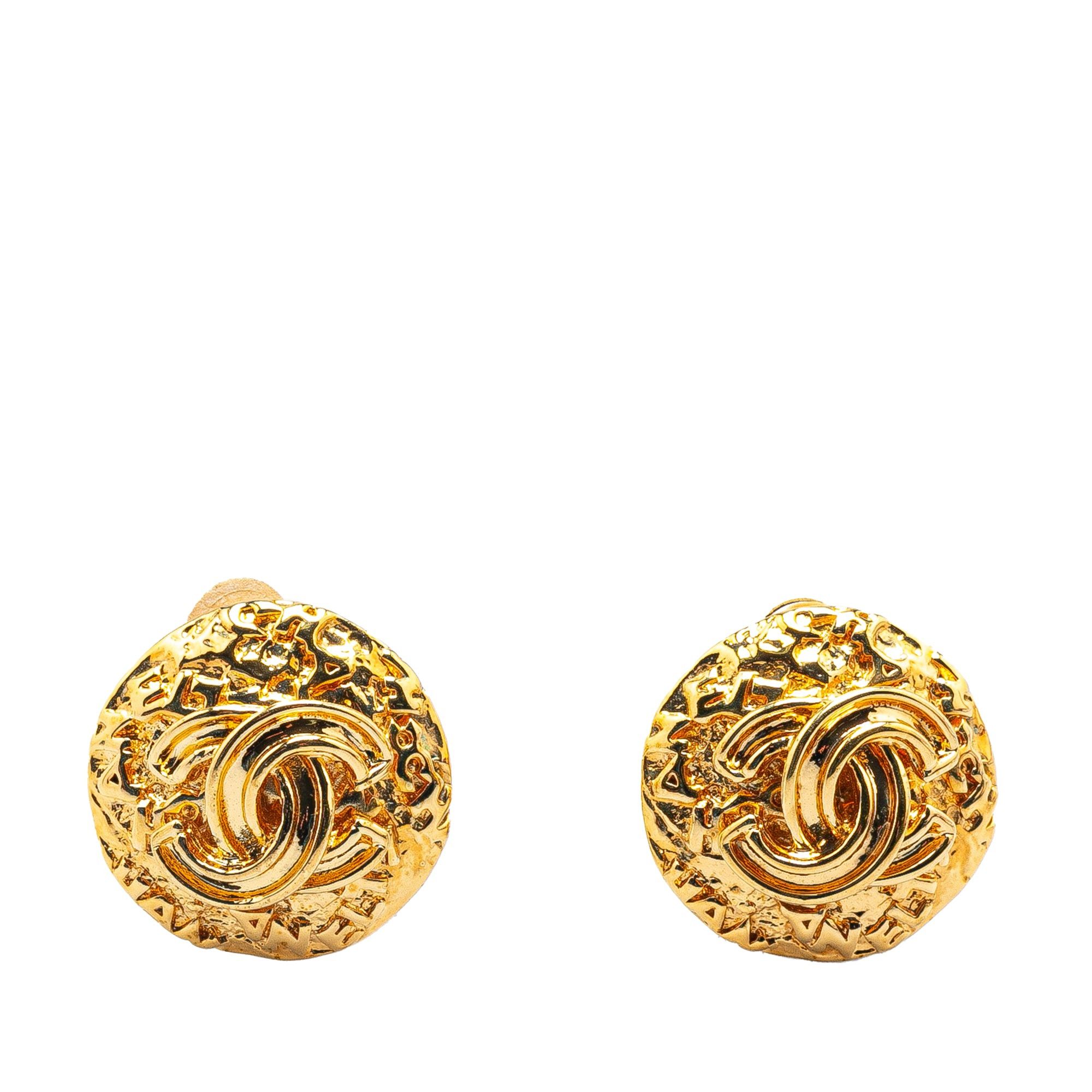 Chanel Chanel Gold Plated CC Round Clip on Earrings Gold Size ONE SIZE - 1 Thumbnail