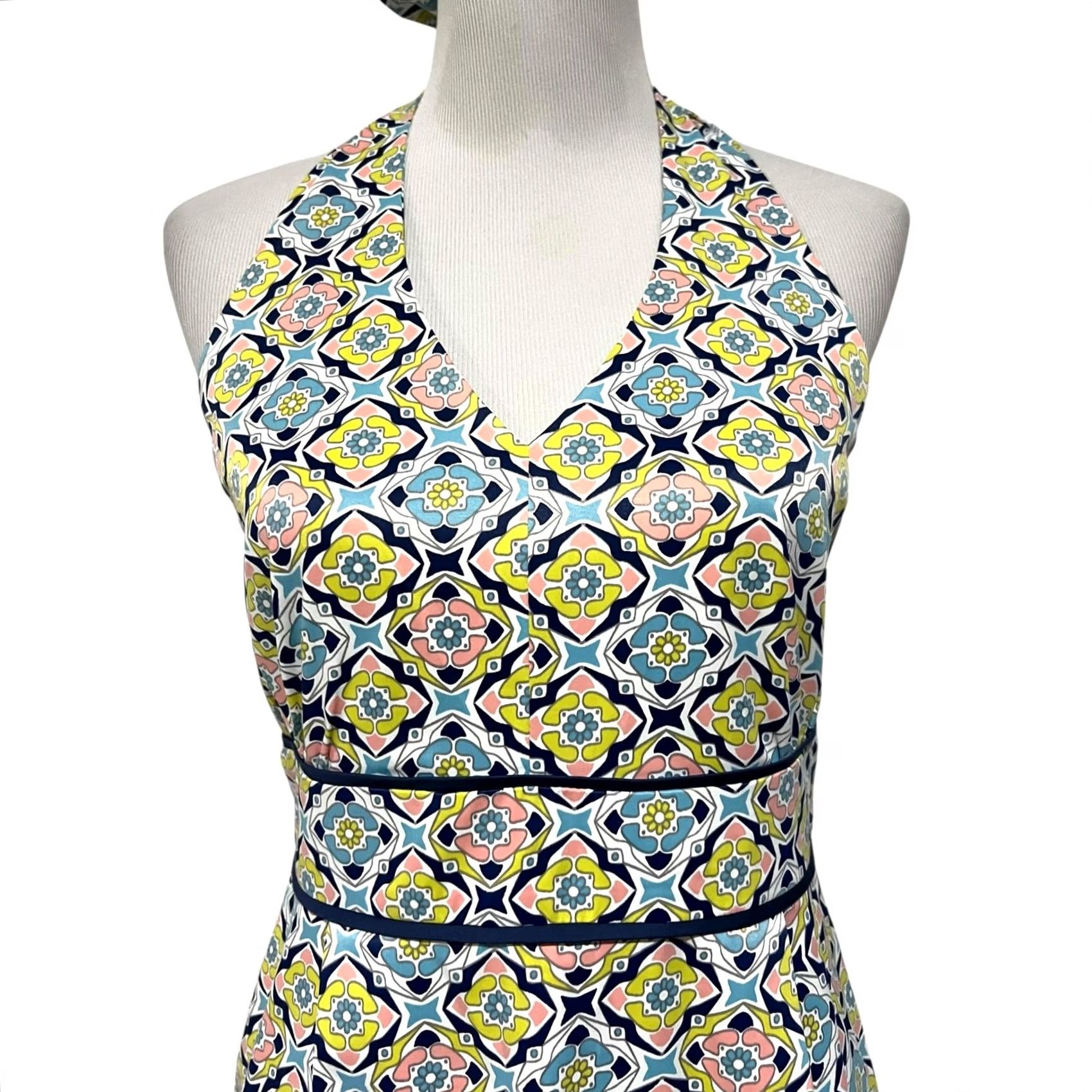 Vintage Jade Melody Tam Halter Dress V-Neck Preppy Blue Pink Green Cotton Blend Sz M Dress Sundress Sleeveless Knee Length Adult Womens V-Neck Beac… Size M / US 6-8 / IT 42-44 - 3 Thumbnail