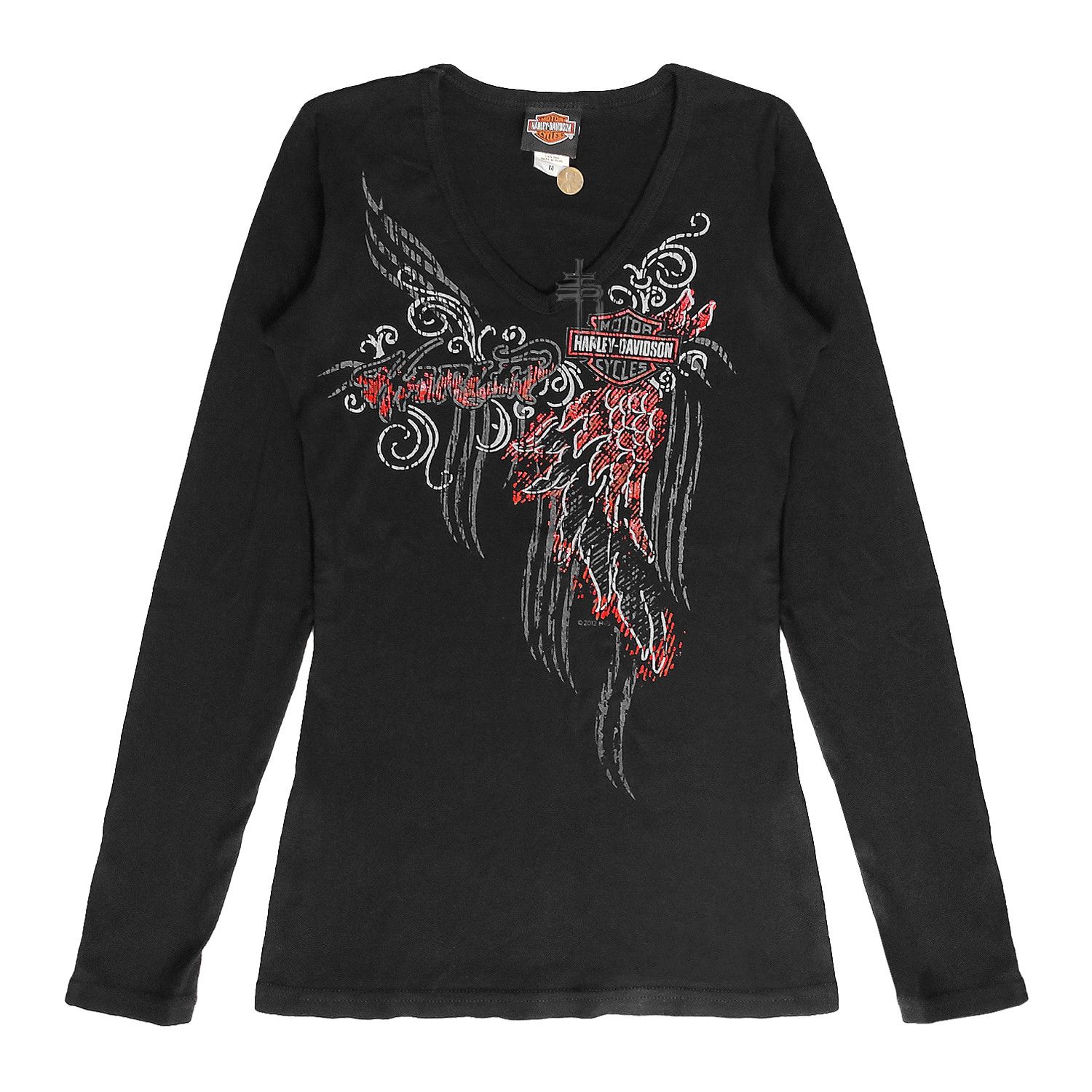 Harley Davidson Y2K Harley Davidson Petite Long Sleeve Tee Black Foil V-Neck Size M / US 6-8 / IT 42-44 - 1 Thumbnail