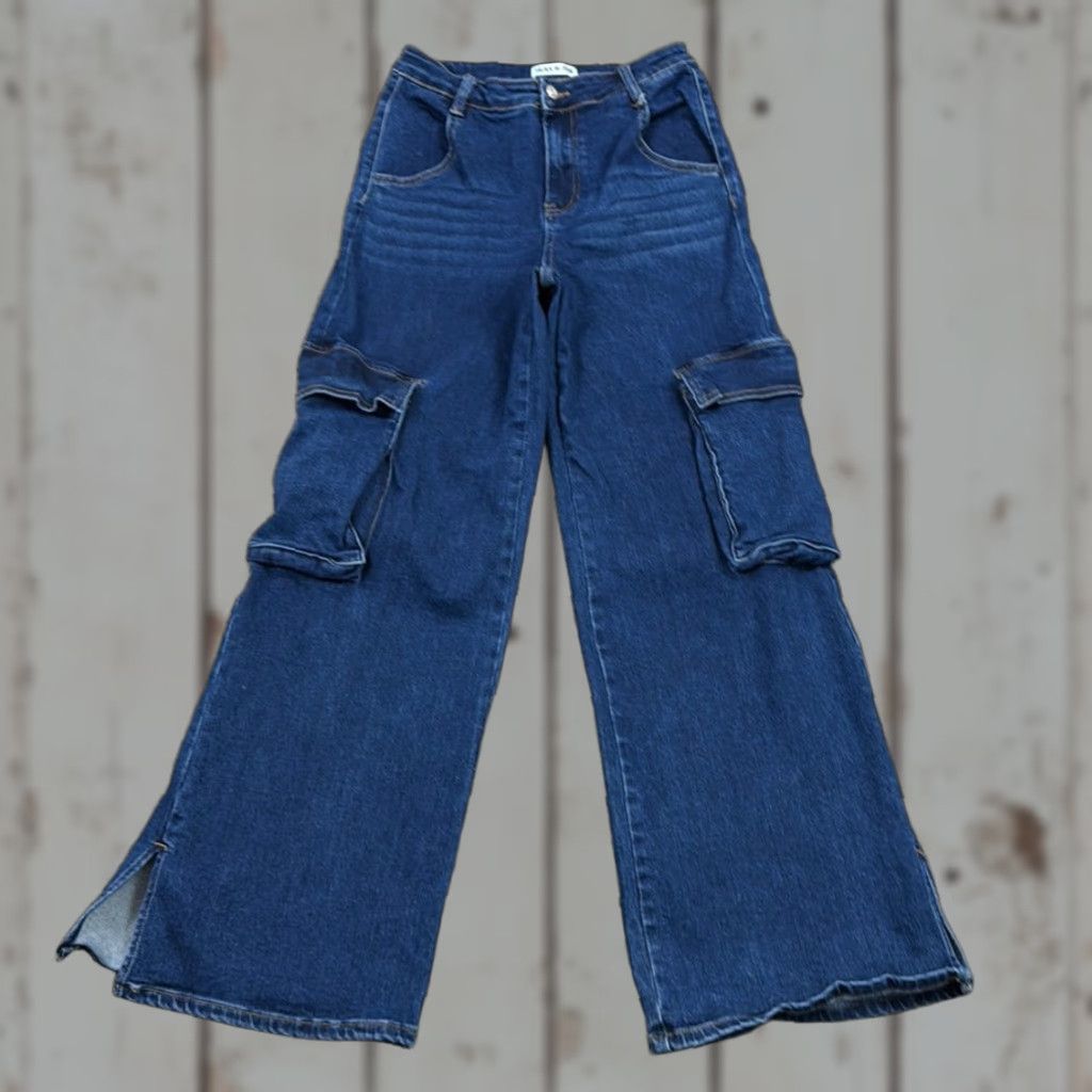 Denime Bayeas Jeans Womens 27 Wide-Leg Cargo Denim Dark Wash Stretch Streetwear 25x31 Jeans Women Wide-Leg Dark Wash Bayeas 27 25x31 Size 27" / US 4 / IT 40 - 1 Thumbnail