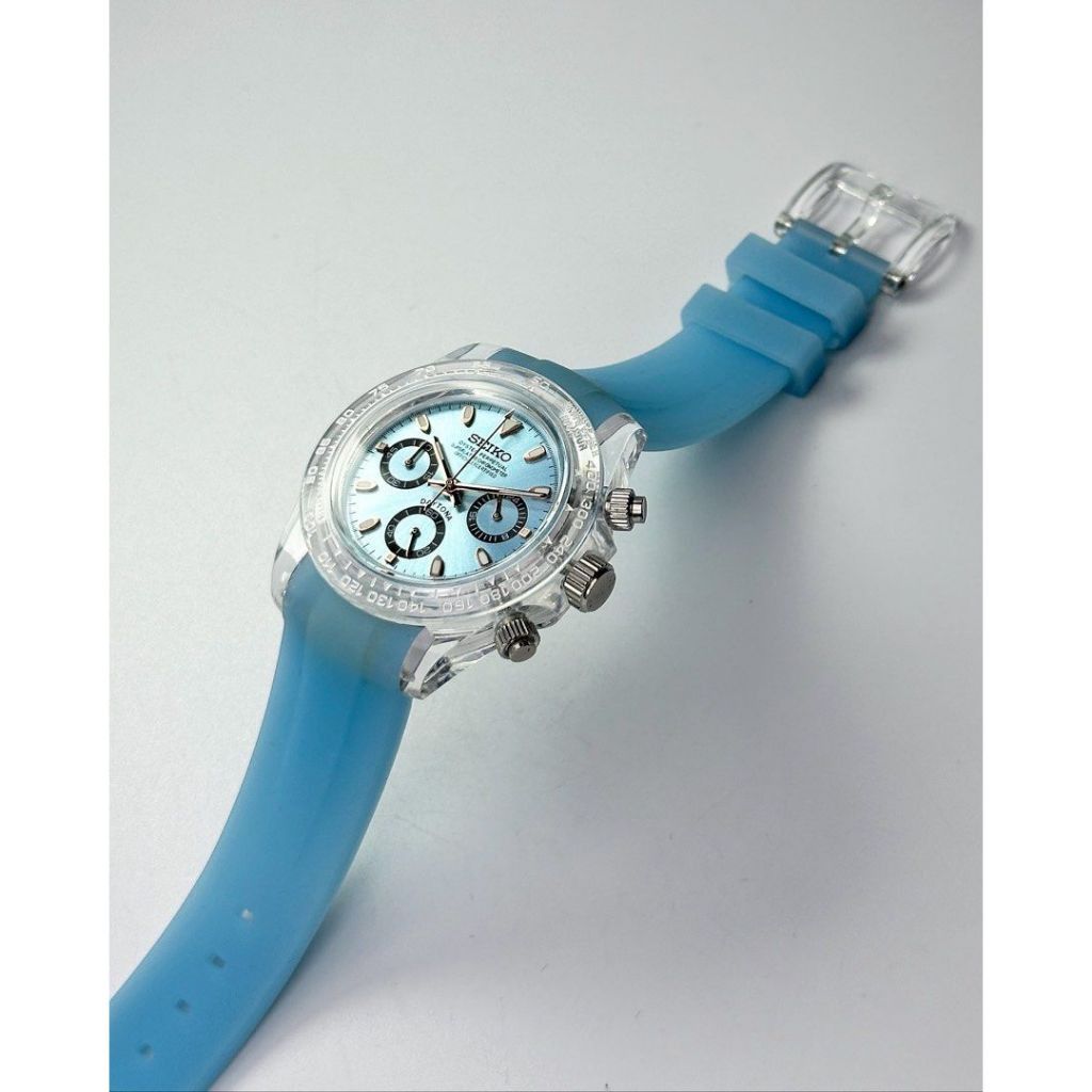 Seiko Ice Blue Clear Plastic Custom Seiko Watch Quartz Chronograph Size ONE SIZE - 1 Thumbnail