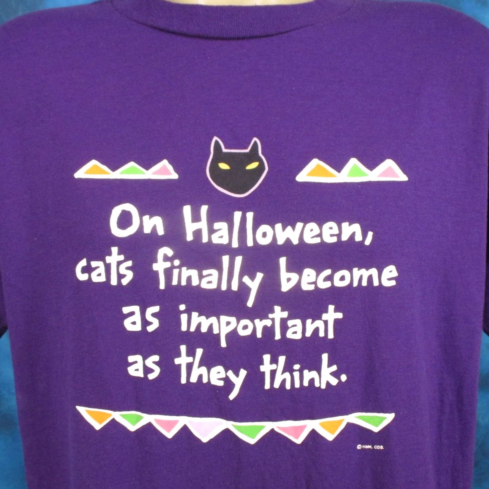 Vintage vtg 80s Hallmark CATS Become AS Important AS They Think Christmas Halloween T-Shirt LARGE Mens Purple 80s 90s joke Size US L / EU 52-54 / 3 - 4 Thumbnail