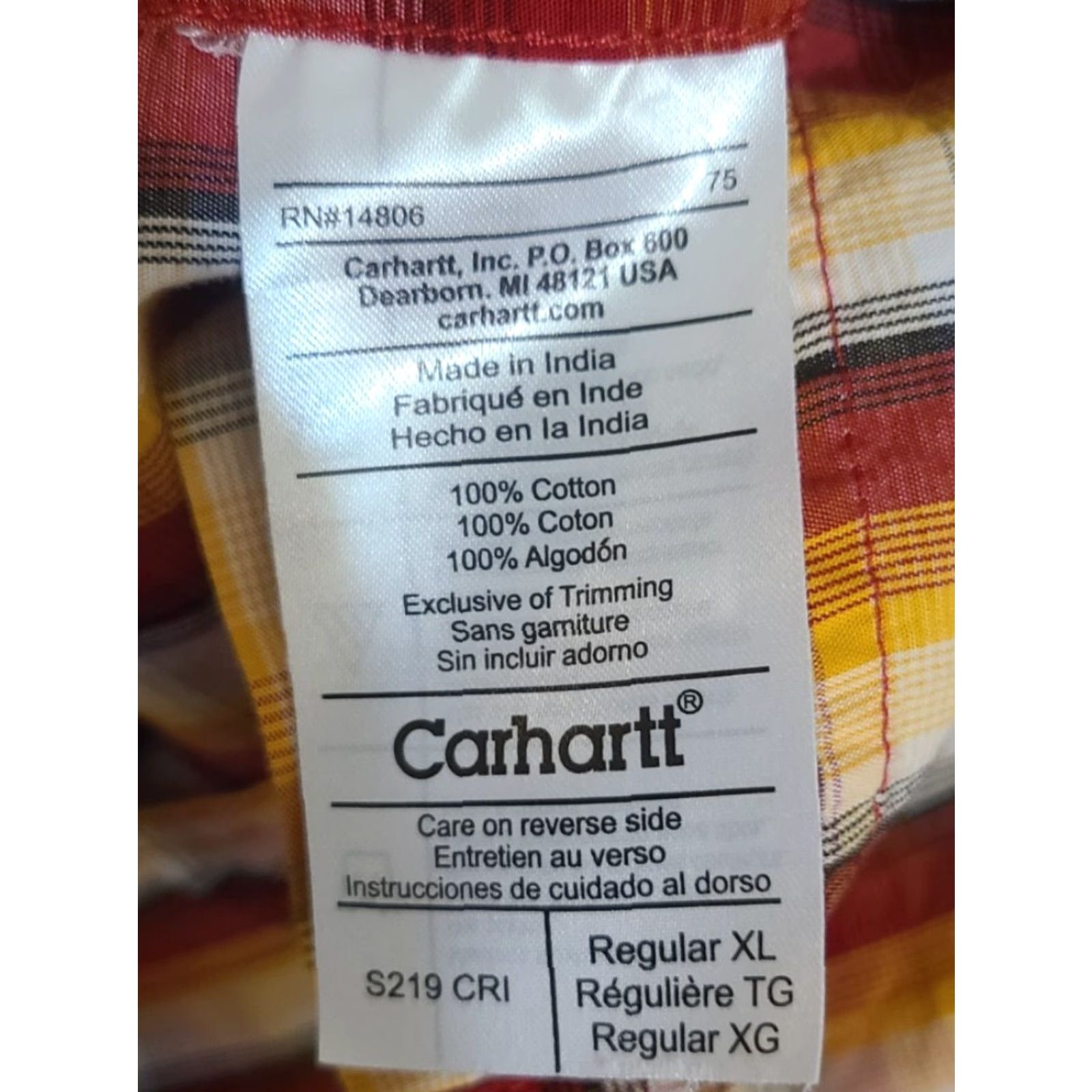 Carhartt Carhartt Shirt Men XL Plaid Long Sleeve Button Pocket XLarge Cotton Yellow Mens Size US XL / EU 56 / 4 - 6 Thumbnail