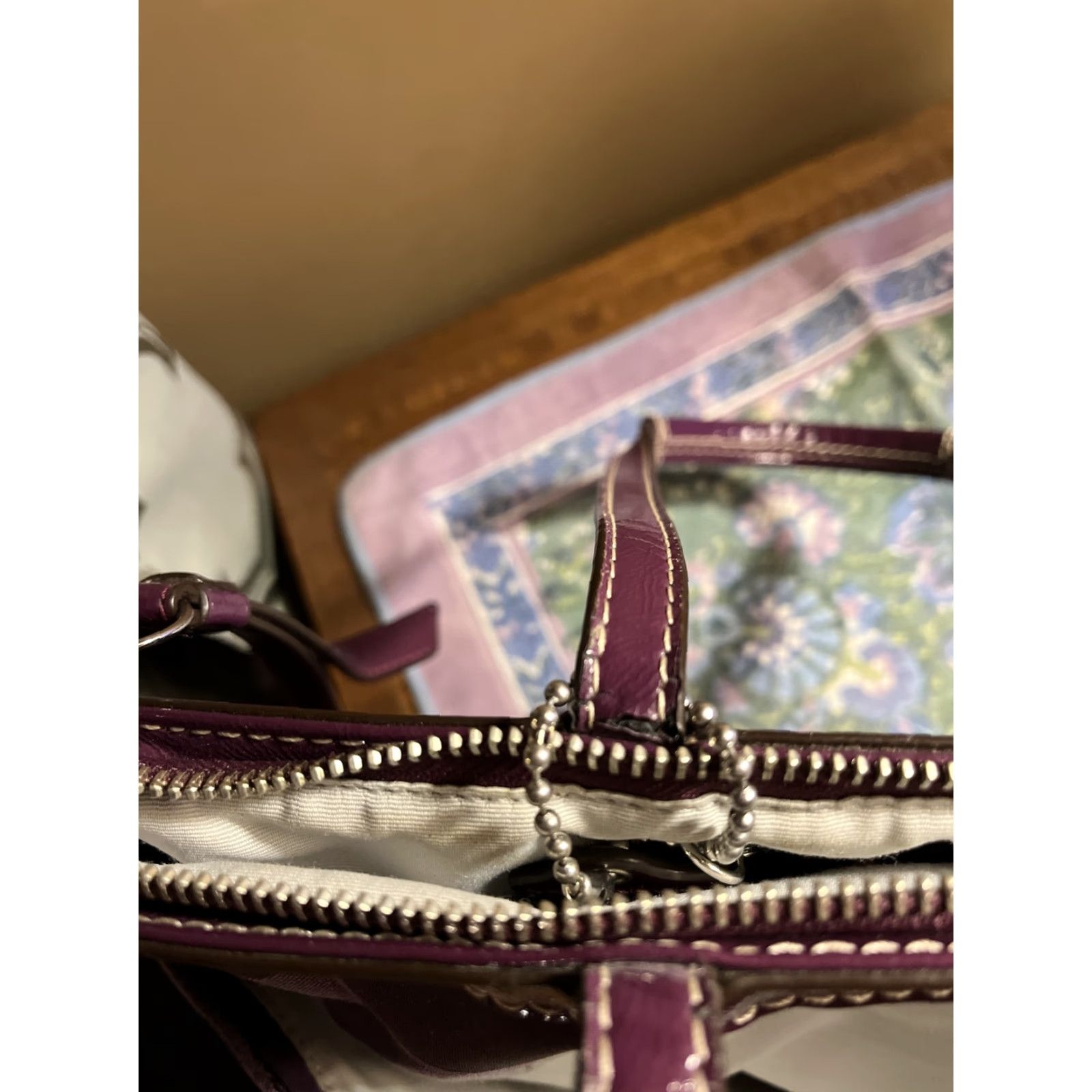 Coach VINTAGE Coach 1941 Leather Trim Canvas Shoulder Bag Women Medium Purple Signature Stripe Zip-Closure Size ONE SIZE - 7 Thumbnail