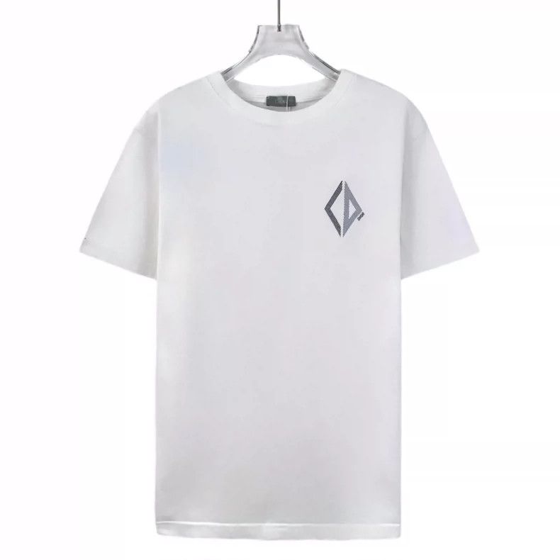 Dior White CD embroidered diamond printed cotton round-neck