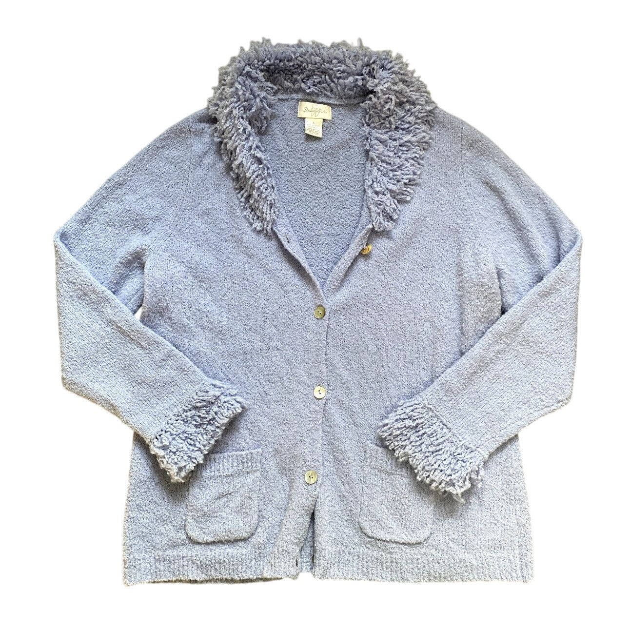 Other Y2K Wool Shag Fringe Fuzzy Knit Blue Large Cardigan Sweater Size L / US 10 / IT 46 - 1 Thumbnail