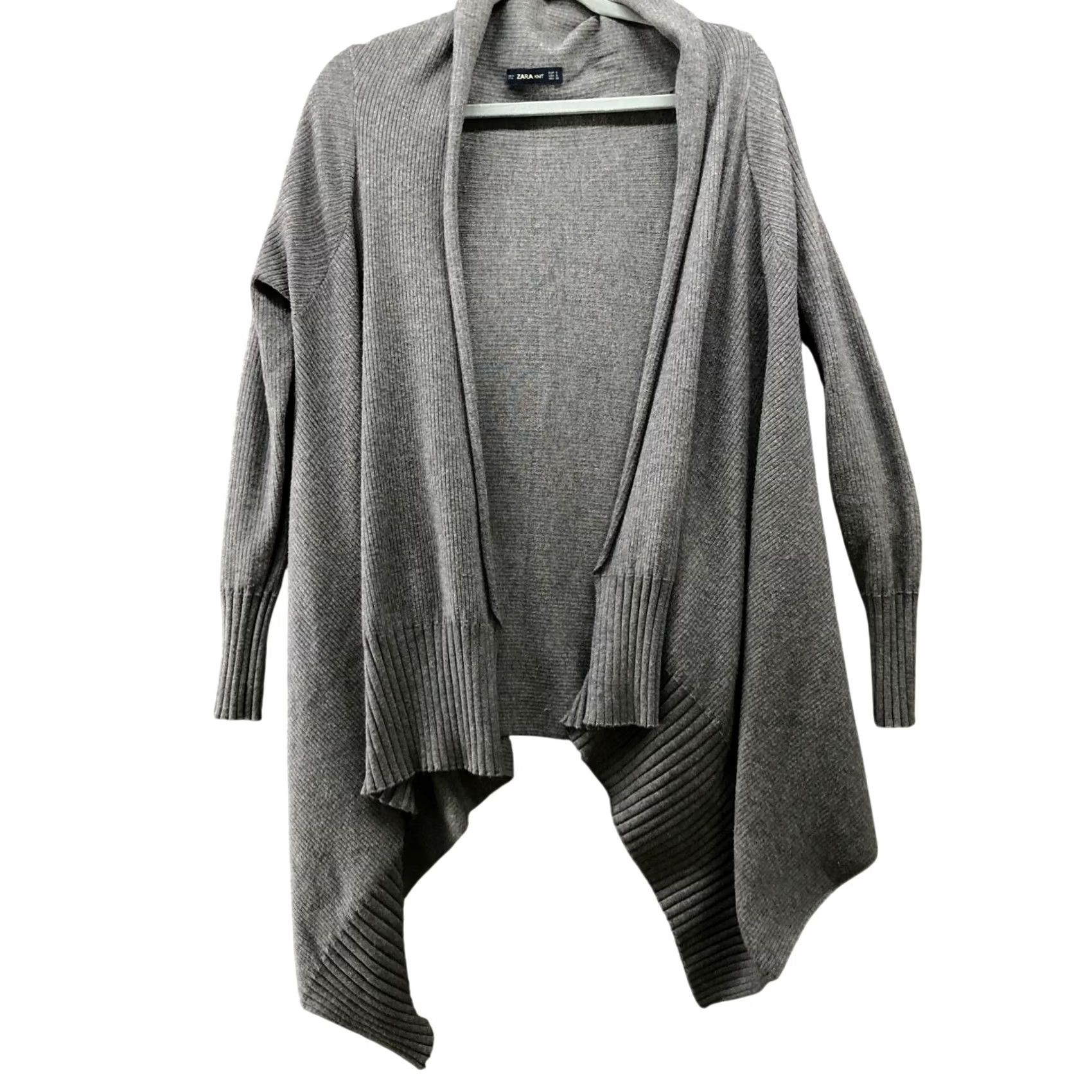 Zara Zara Cardigan Womens S Gray Open Front Longline Stretch Knit Ribbed Tee Sleeve Size S / US 4 / IT 40 - 2 Thumbnail