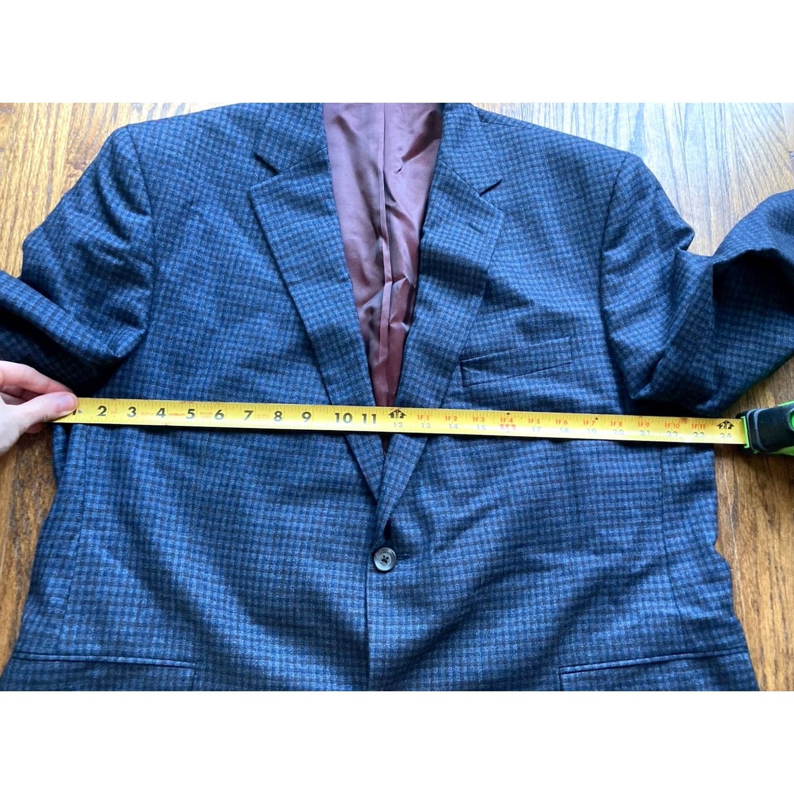 Loro Piana Jack Victor Loro Piana Blazer Mens Single-Breasted Navy Blue Wool 120s Size 46R Checkered Jacket Blazer Mens Size 46R - 5 Thumbnail