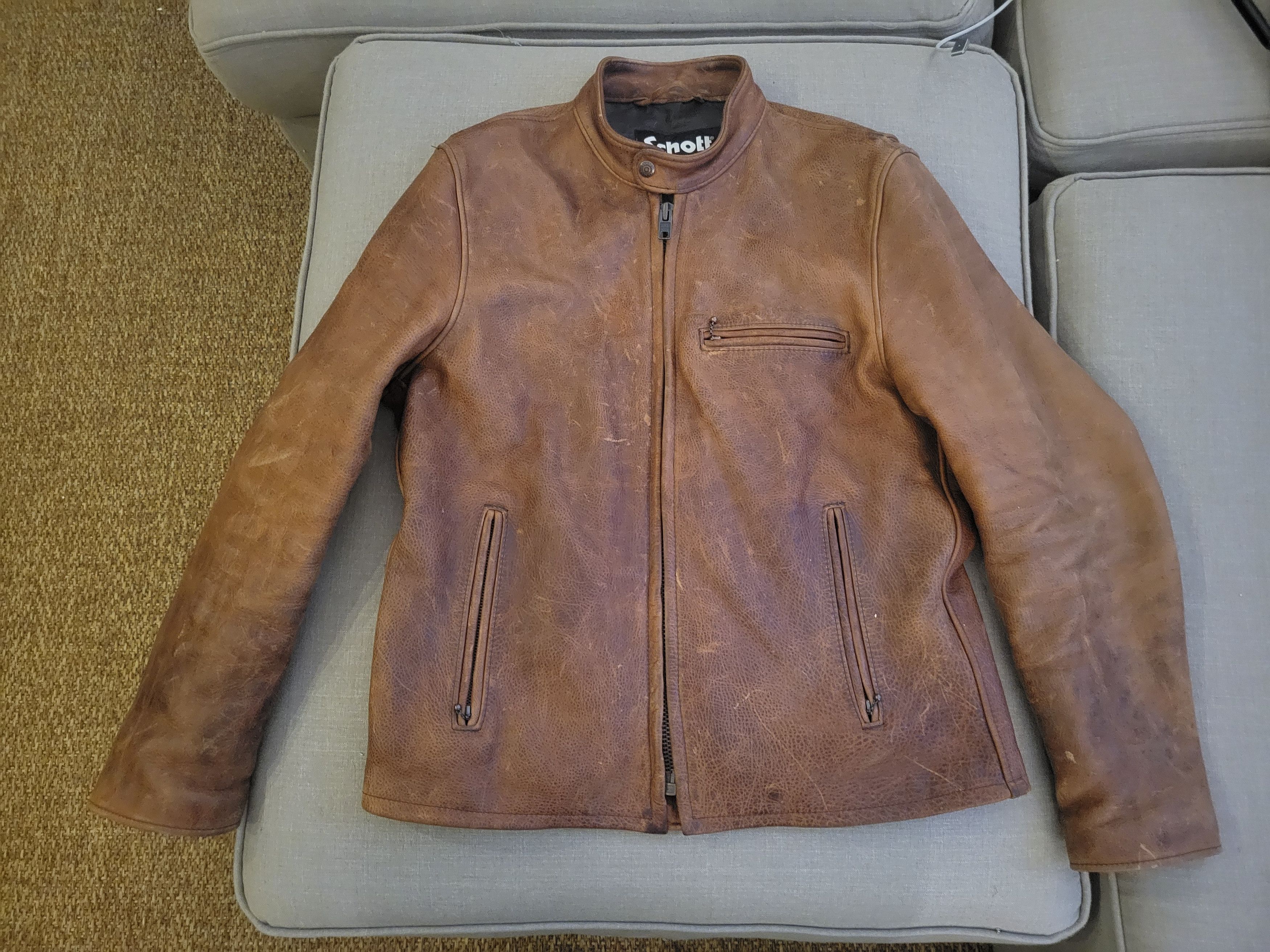 Schott Schott NYC Cafe Racer Jacket - L (Brown) Size US L / EU 52-54 / 3 - 4 Thumbnail