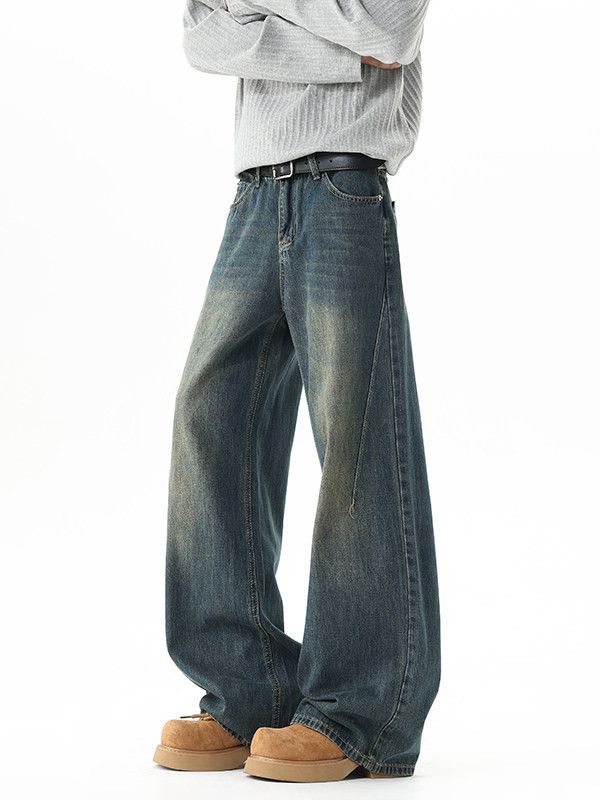 Jean American-style washed men's loose casual straight leg jeans Size US 32 / EU 48 - 2 Thumbnail