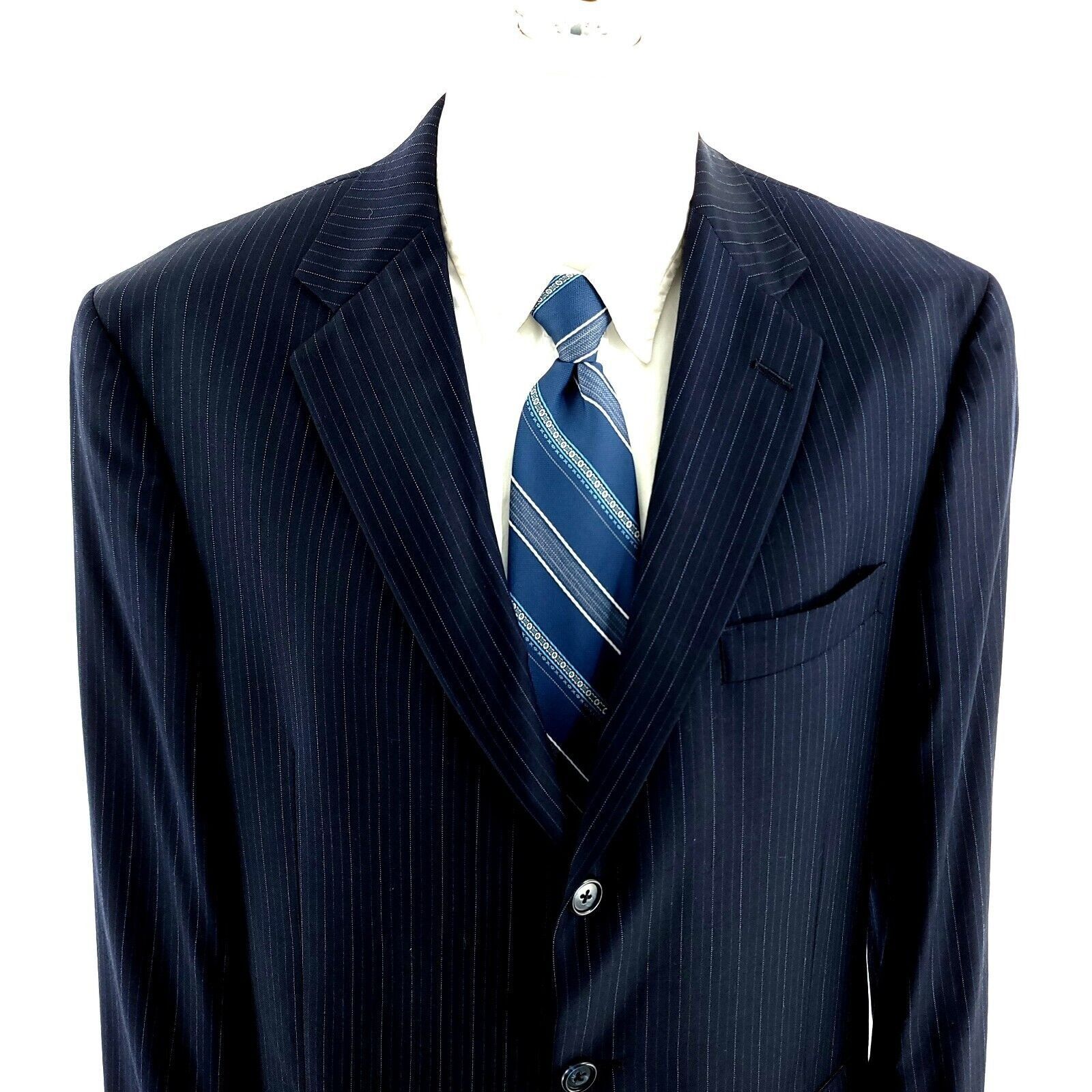 Hart Schaffner Marx Hart Schaffner Marx Wool 3 Button Suit Jacket 42L Blue W/ Bl Size 42L - 1 Thumbnail