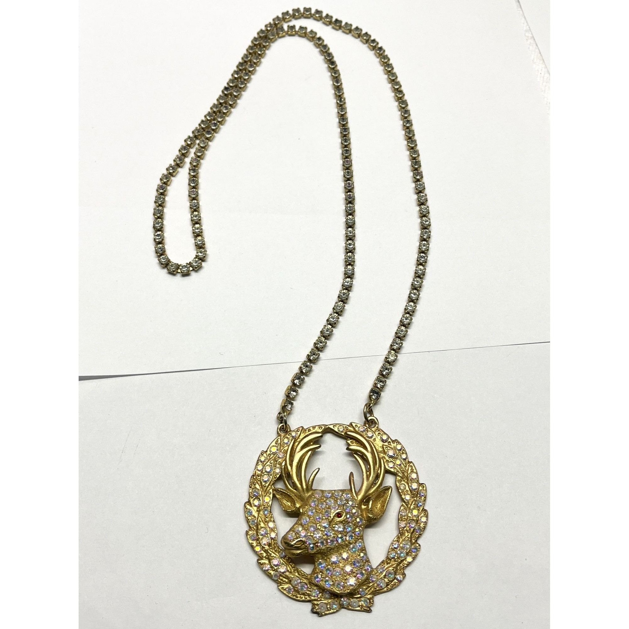 Vintage Elks Rhinestone Pendant Necklace