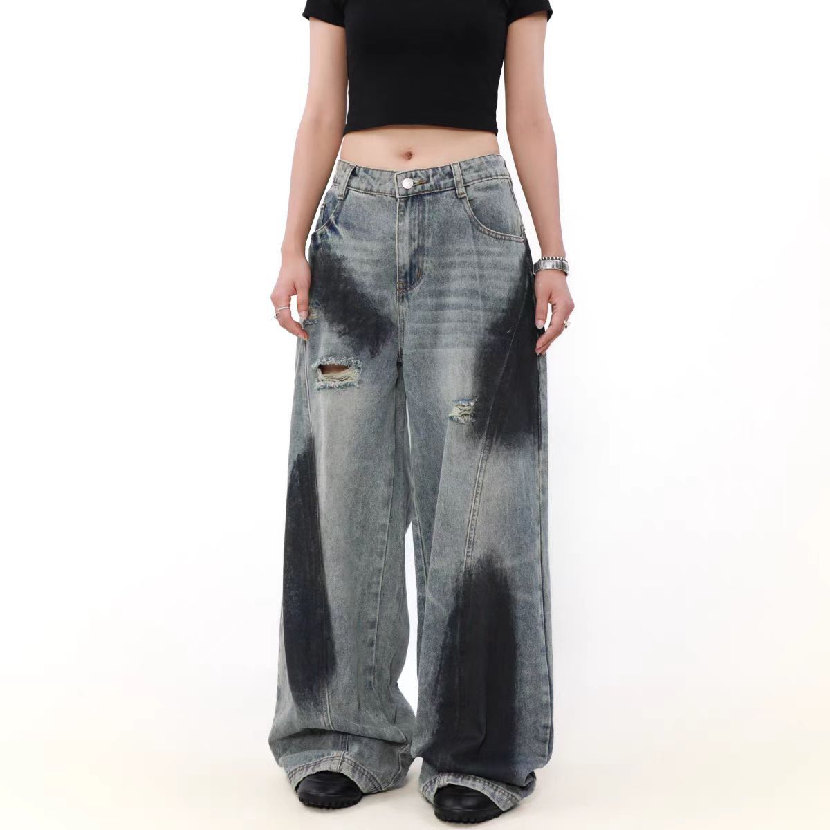 Japanese Brand × Jean High Street Ink Splash Ripped Washed Straight Leg Jeans Size US 30 / EU 46 - 1 Thumbnail