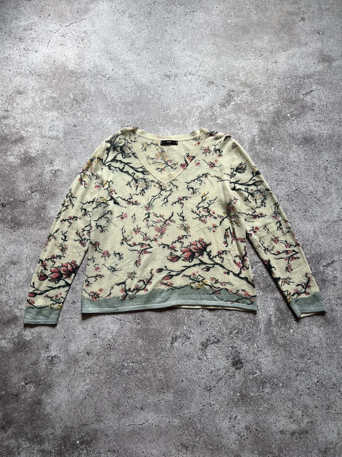Designer Ivko Wool Sweater Flowers Print Size XL / US 12-14 / IT 48-50 - 1 Thumbnail