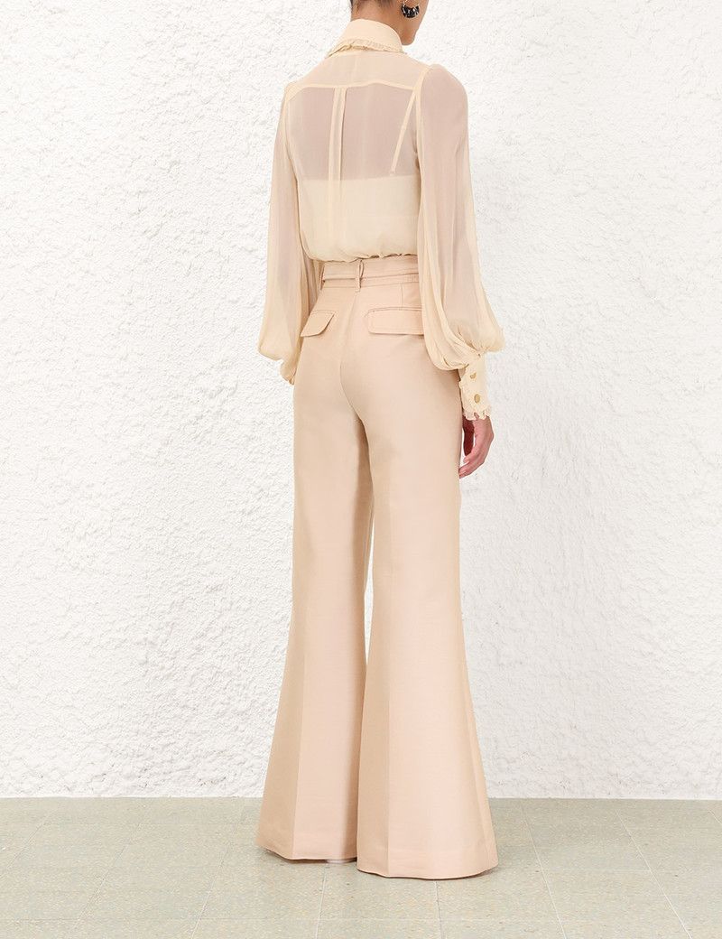 Zimmermann oc11z0226 Georgette Bow Shirt In Cream Size L / US 10 / IT 46 - 4 Thumbnail