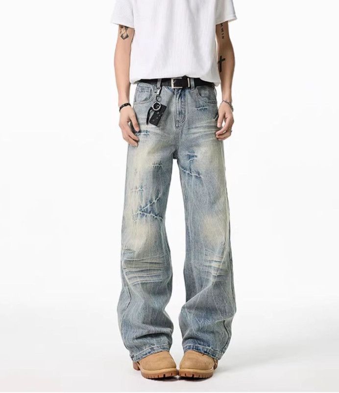 Vintage Men's American-Style Washed & Distressed Wide-Leg Jeans Size US 32 / EU 48 - 2 Thumbnail