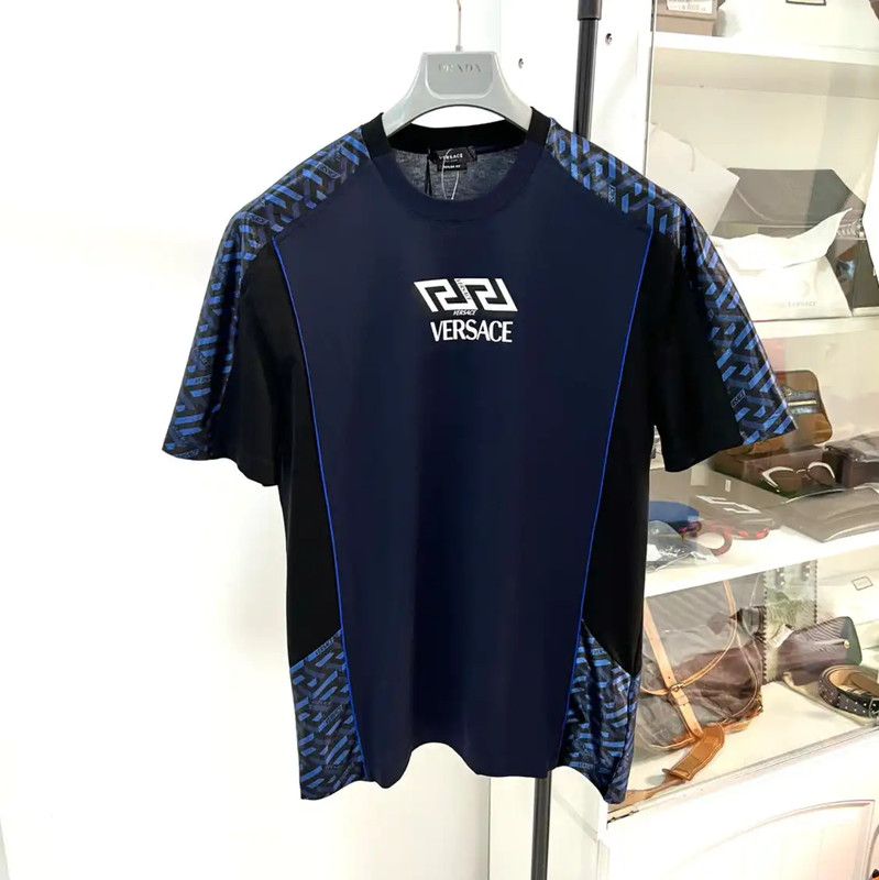 Versace Versace Men's Summer Dark Blue Cotton Blend T-shirt 0089 Size US M / EU 48-50 / 2 - 1 Thumbnail