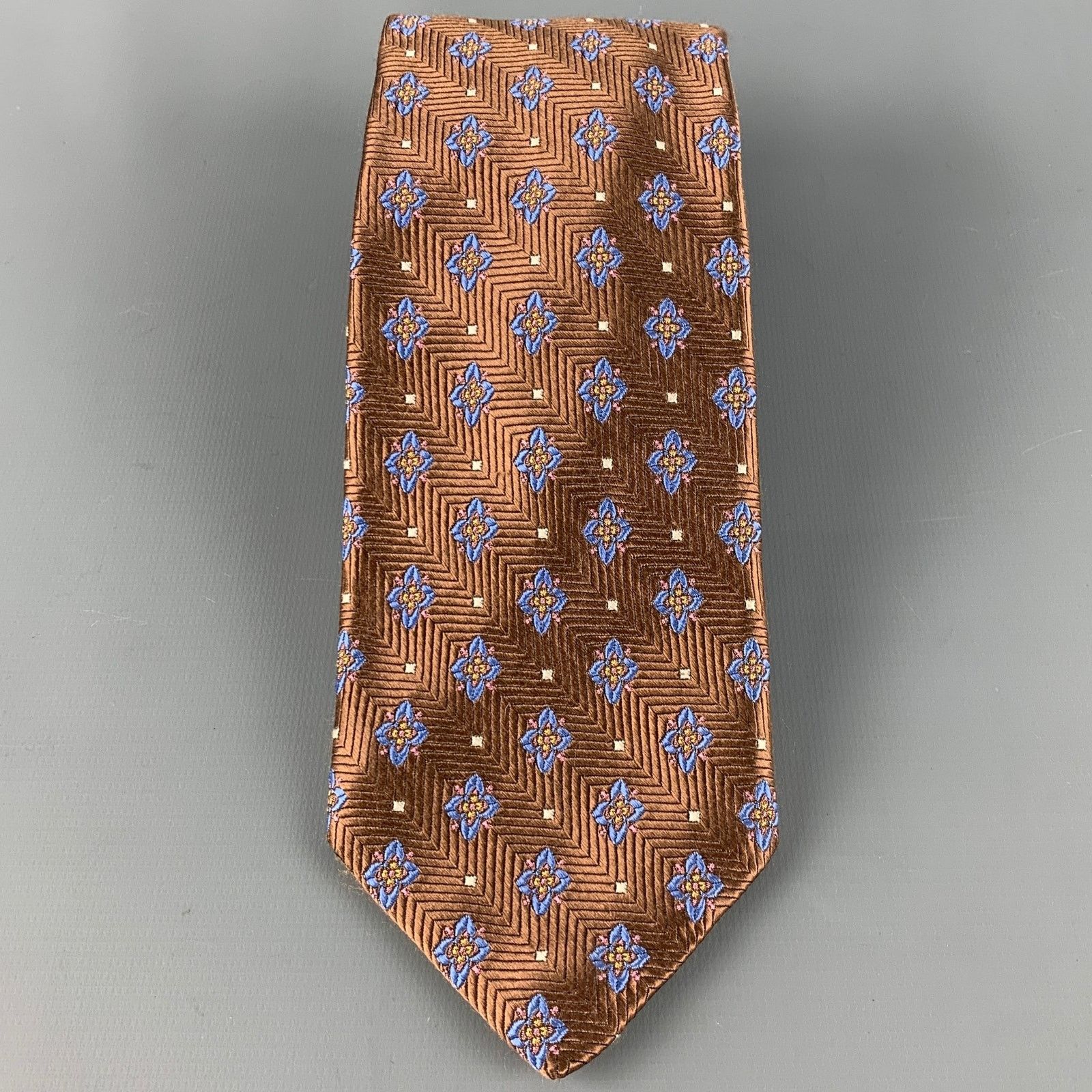 Robert Talbott ROBERT TALBOTT Brown Blue Jacquard Silk Tie Size ONE SIZE - 2 Thumbnail