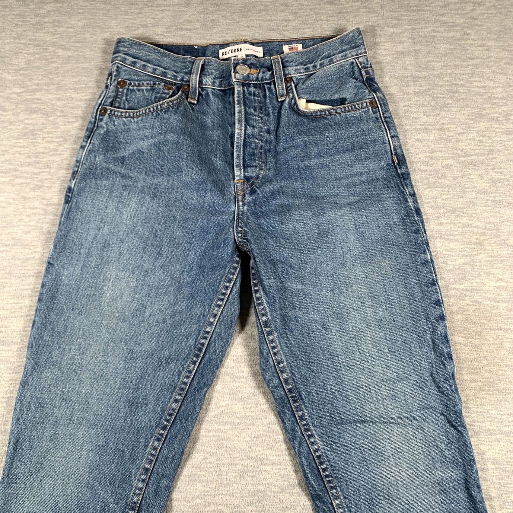 RE/DONE VINTAGE RE/DONE Jeans Womens 25 Blue Medium Wash High Rise Ankle Crop Raw Hem USA Size 42" / US 20 - 4 Thumbnail