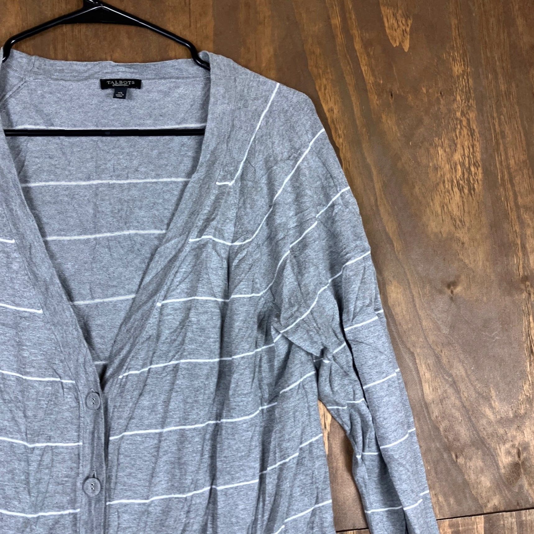 Talbots Talbots Cardigan Sweater Gray White Striped Button Front V-Neck Long Sleeve XL Womens Size XL / US 12-14 / IT 48-50 - 5 Thumbnail