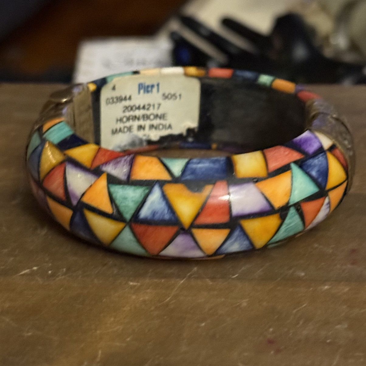 Vintage Vintage Pier 1 mosaic horn/bone hinged bangle bracelet Size ONE SIZE - 5 Thumbnail