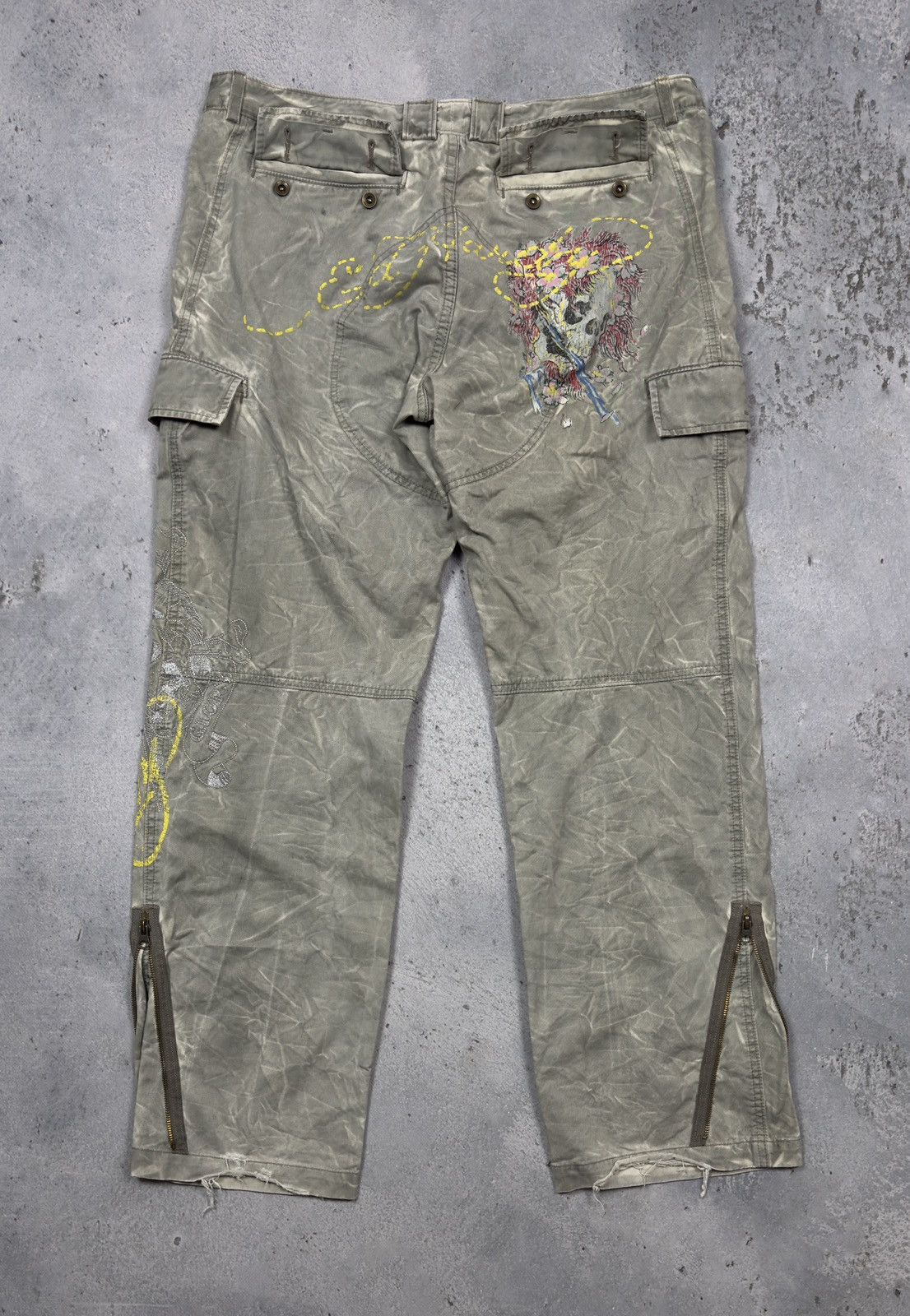 image of Christian Audigier x Ed Hardy Cargo Pants Zip Multi Pocket Vintage Audigier in Grey, Men's (Size 36