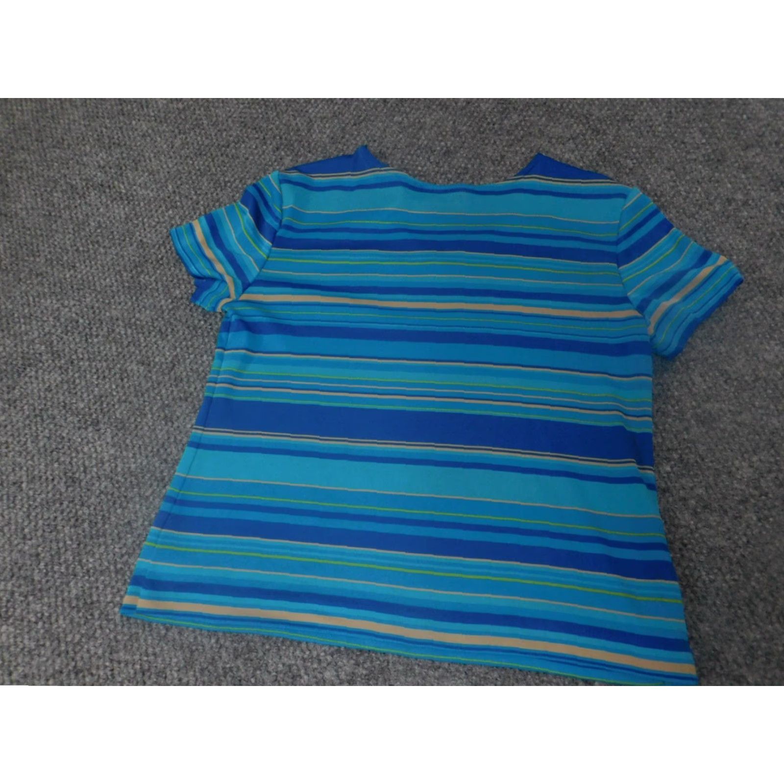 Vintage Sag Harbor Blouse Shirt Womens 12P Petites Striped Blue Crew Neck Cap Sleeve Ruffle Short Sleeve Casual Vintage: No Size XL / US 12-14 / IT 48-50 - 7 Thumbnail