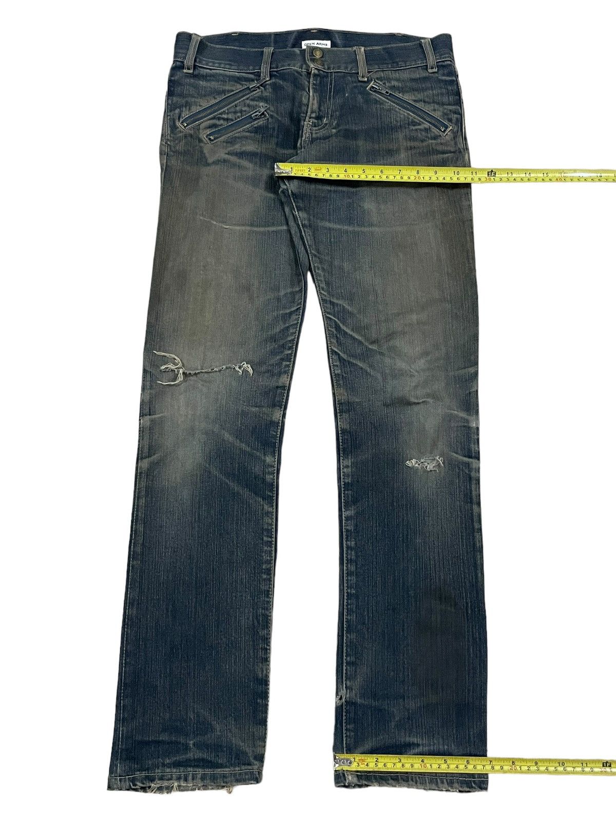 If Six Was Nine Vtg Japanese Multi Zip Bondage Style Mud Wash Ripped Jeans Size US 33 - 15 Thumbnail