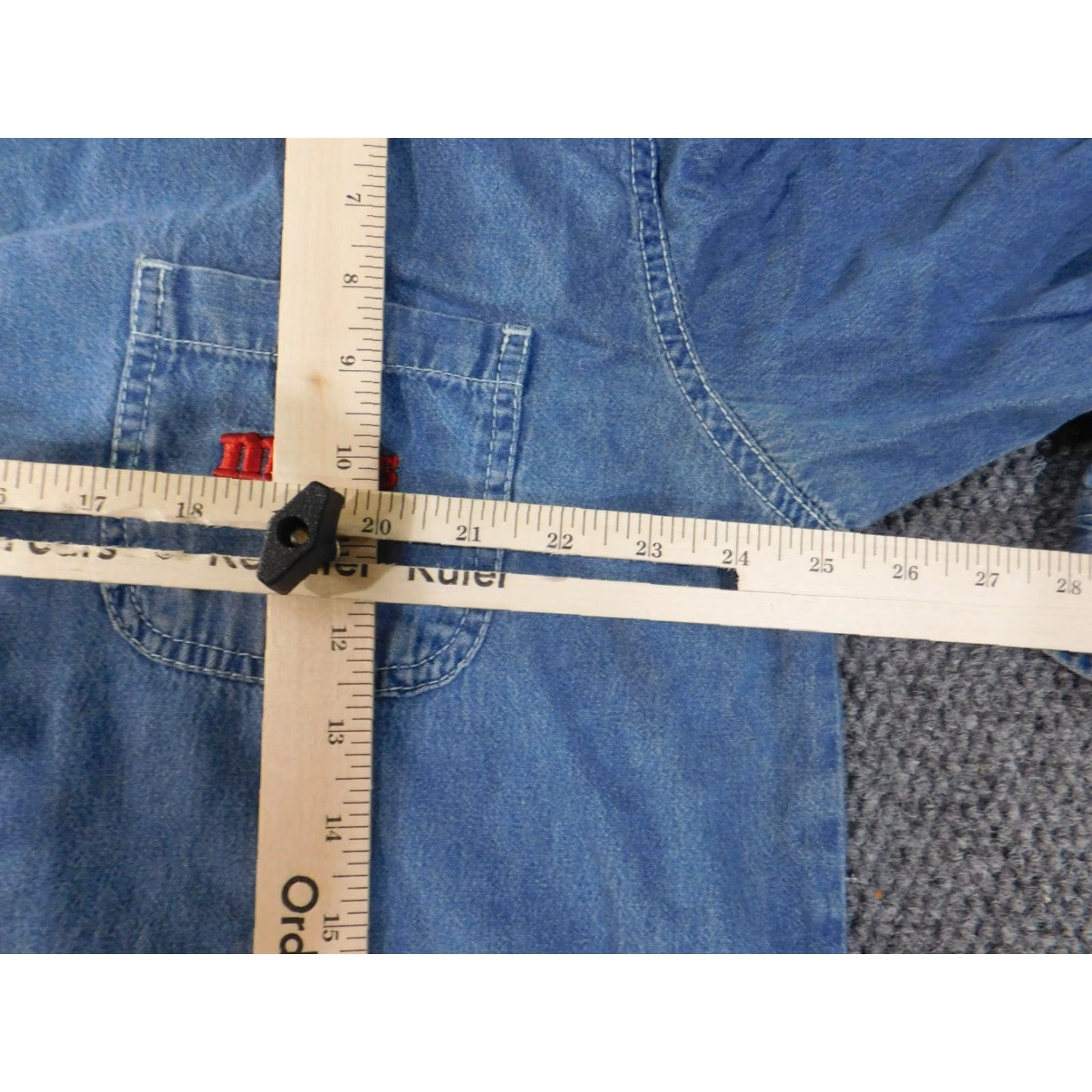Denime M&M Shirt XL Mens Denim Embroidered Blue Button-Up Long Sleeve Corduroy Vintage? No Size US XL / EU 56 / 4 - 5 Thumbnail