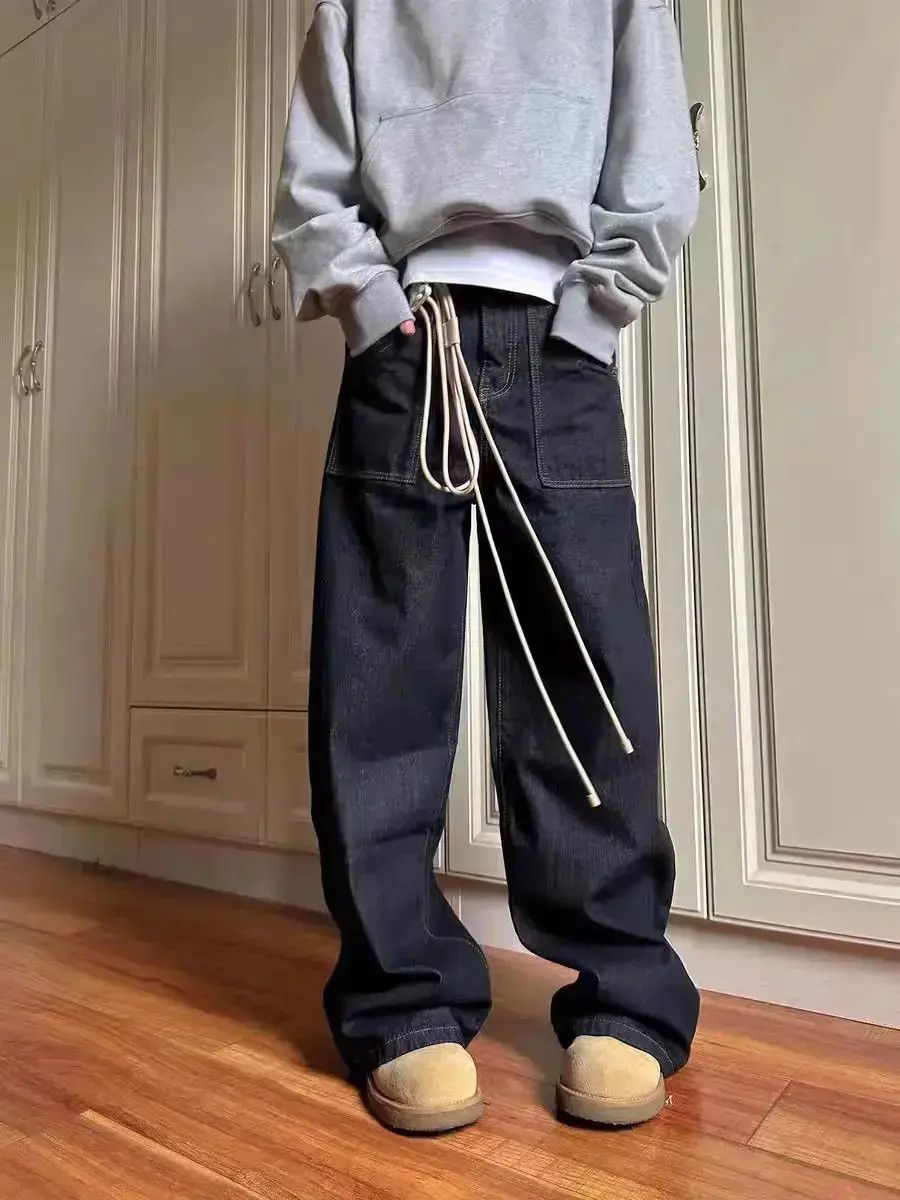 Japanese Brand Vintage washed black Y2K straight leg baggy jeans Size US 33 - 4 Thumbnail