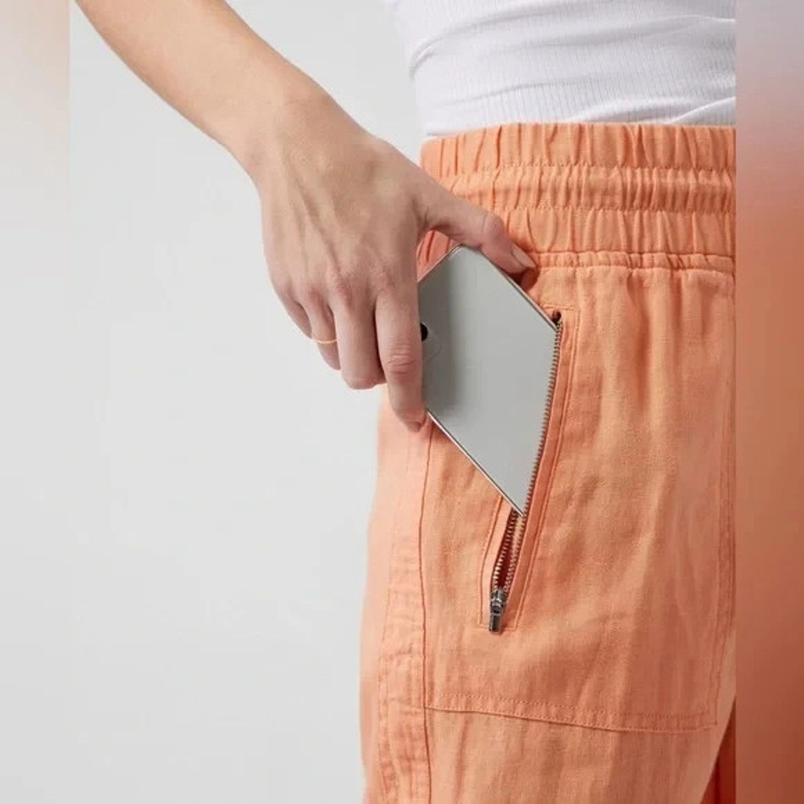 Athleta ATHLETA CABO ORANGE LINEN ZIP POCKETS ELASTIC WAIST JOGGERS Size 27" / US 4 / IT 40 - 4 Thumbnail