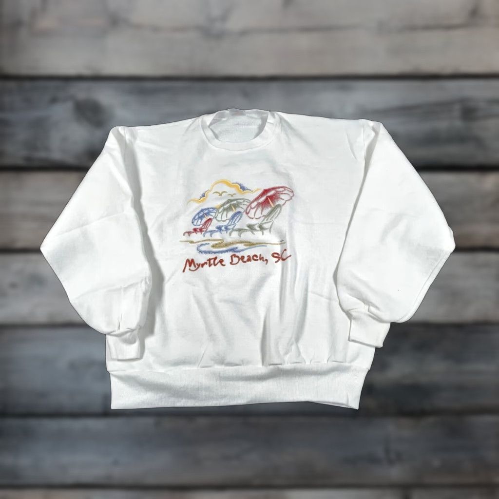 Jerzees VINTAGE Jerzees Sweatshirt Shirt Adult Large White Myrtle Beach Sketch Print 90s City Hipster Retro Mens Size US L / EU 52-54 / 3 - 1 Thumbnail