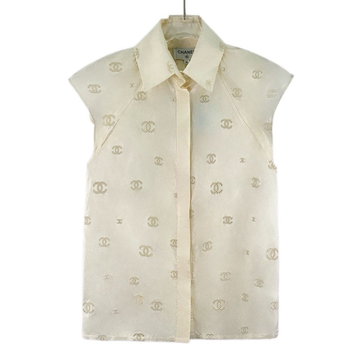 Chanel Chanel Hollow Out Embroidered Lapel Sleeveless Shirt K26WX Size S / US 4 / IT 40 - 1 Thumbnail