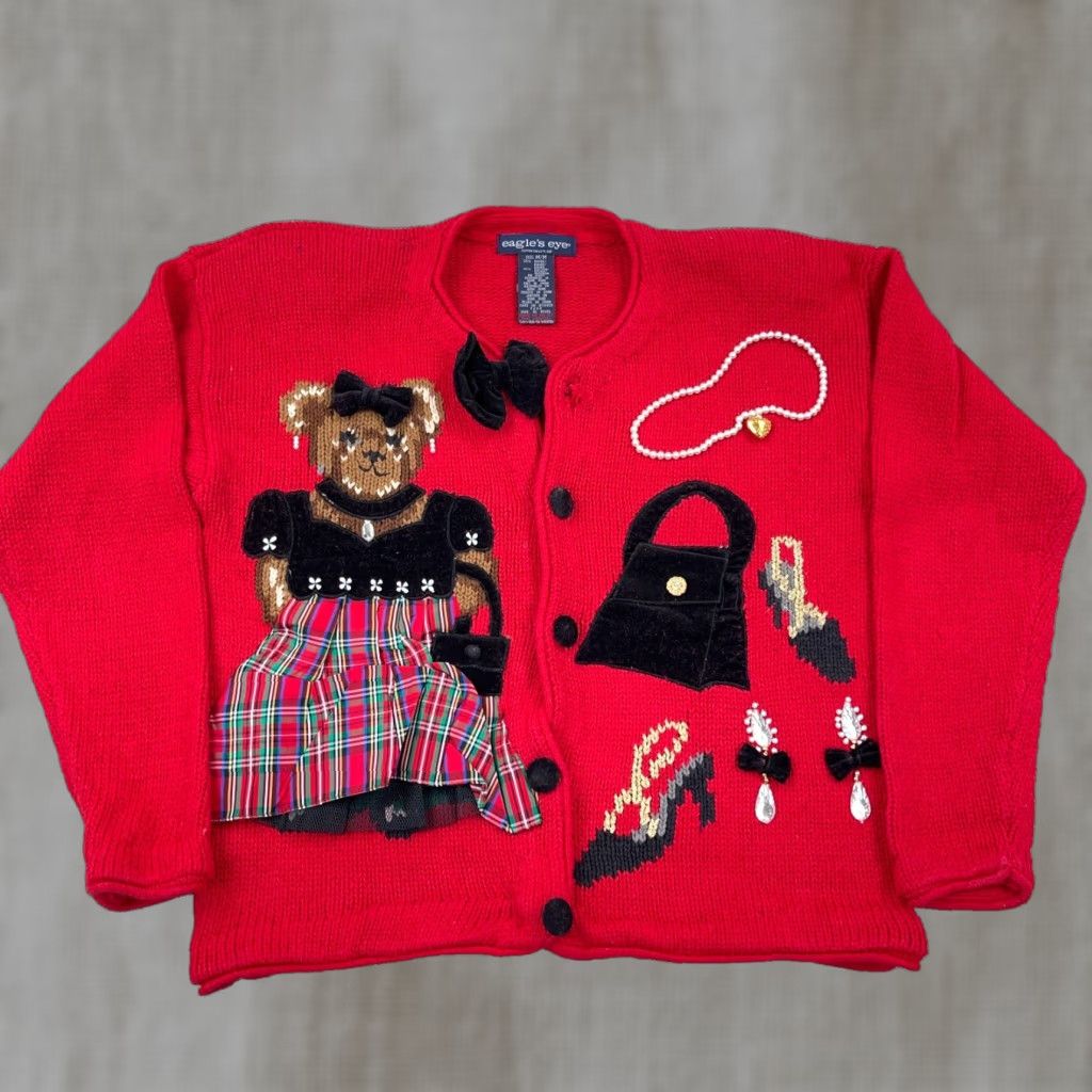 Vintage VINTAGE Eagle's Eye Cardigan Sweater Women M Red Black Label 80s 90s USA Casual Modern" Size M / US 6-8 / IT 42-44 - 1 Thumbnail