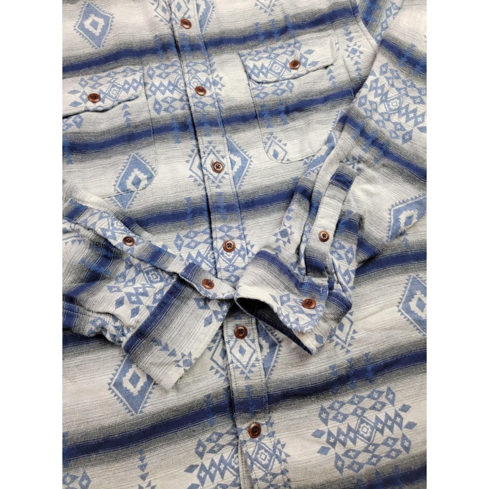 Lucky Brand Lucky Brand Shirt Mens Medium Gray Aztec Southwestern Double Weave Silver City Geometric Bohemian Western Button-Up Long Sleeve Pockets Size US M / EU 48-50 / 2 - 6 Thumbnail