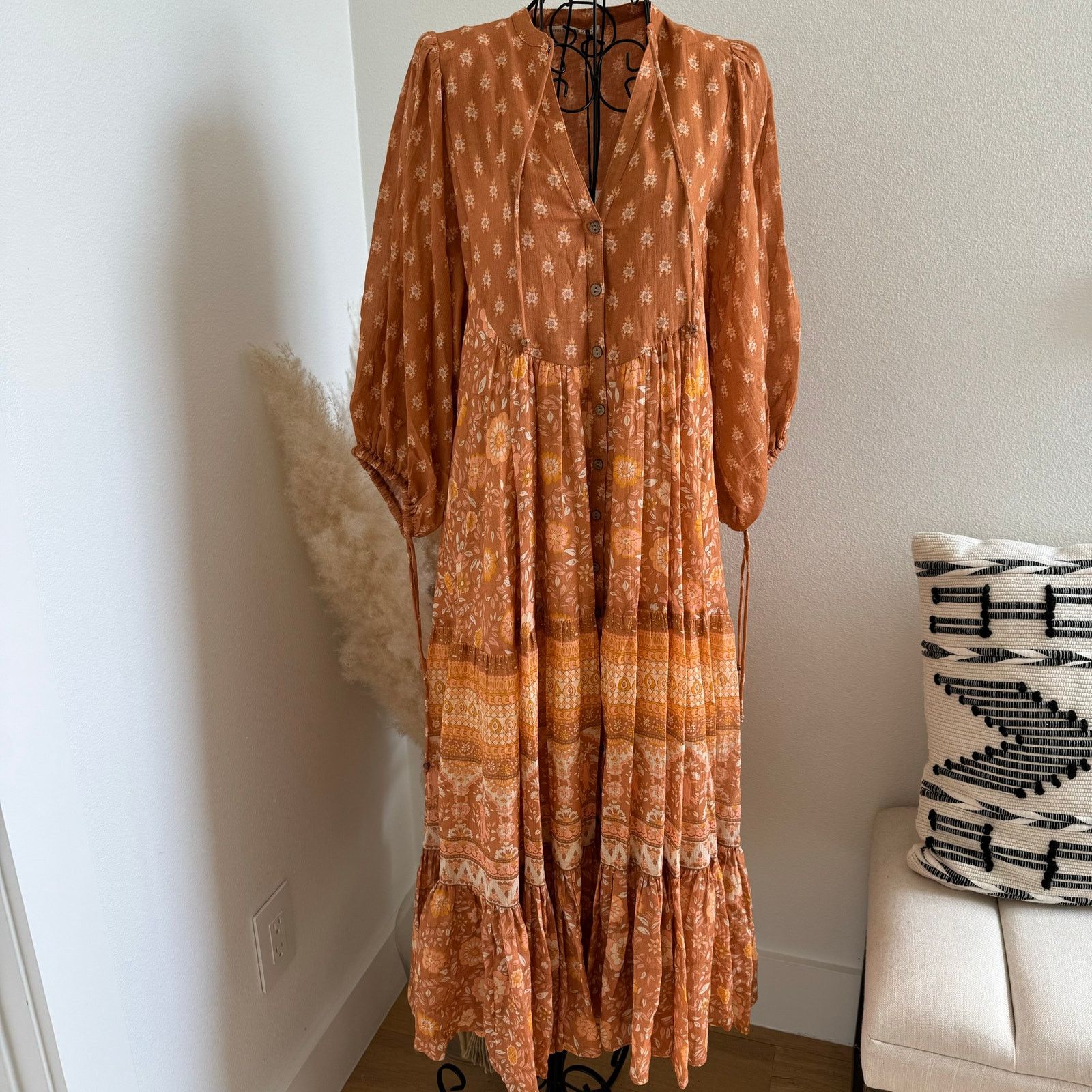 image of Spell & The Gypsy Utopia Short Sleeve Midi Dress-Cinnamon in Orange, Women's (Size XS)