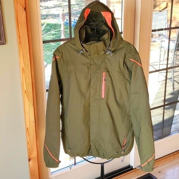 Vintage Lands' End Cinchable Hooded Army Green/Orange Zip Pockets Sz Size US M / EU 48-50 / 2 - 1 Thumbnail